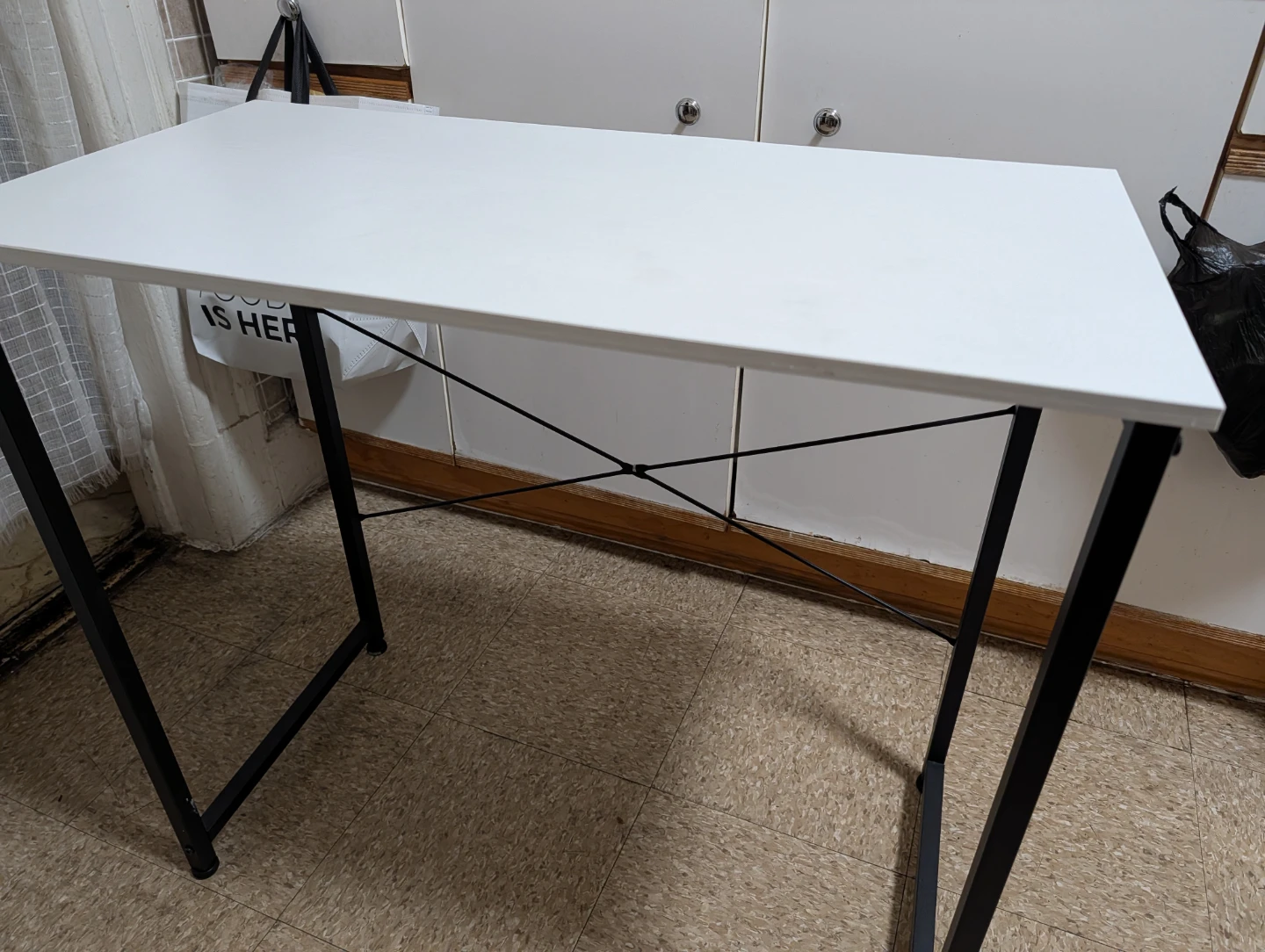 White Table/ Desk with Black Metal Frame