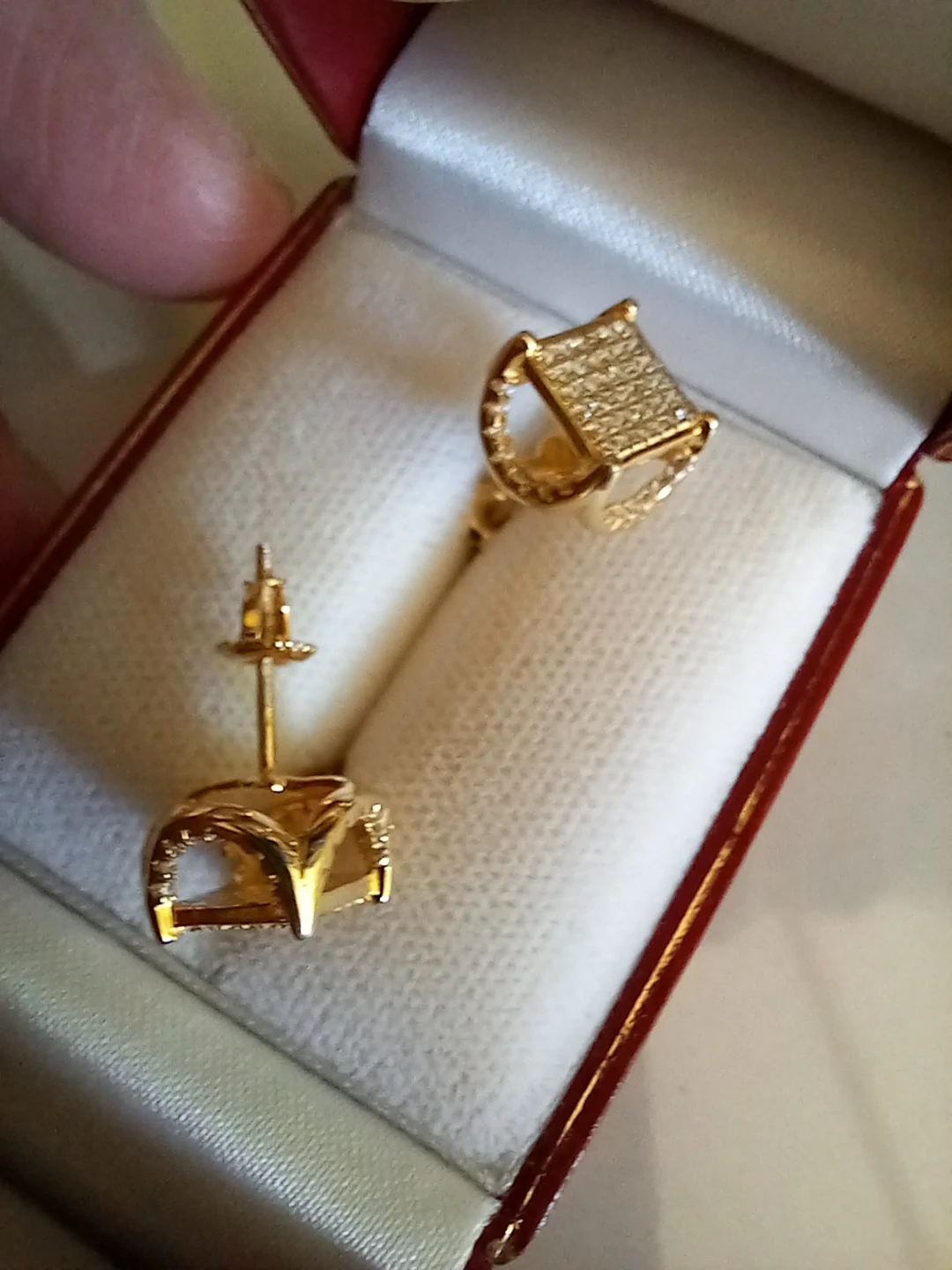 Square Stud Earrings with Crystals - photo 3