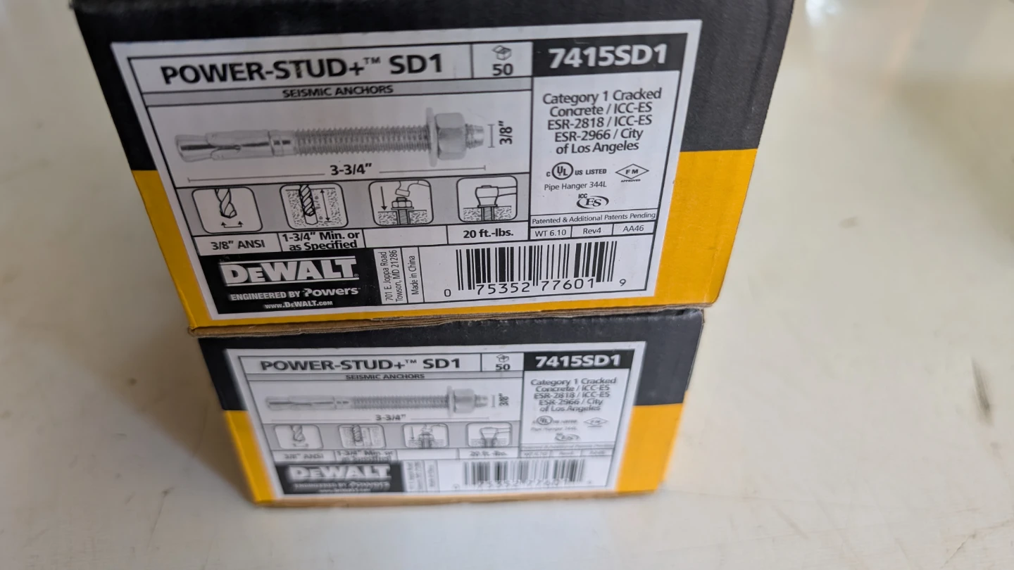 DeWalt Power-Stud+ SD1 Seismic Anchors