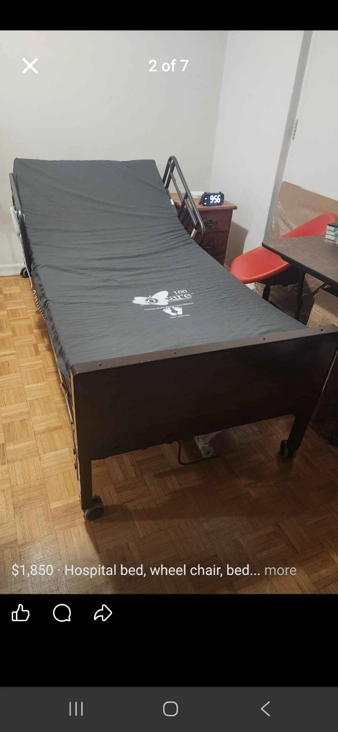 Adj Hospital Bed with Mattress and topper