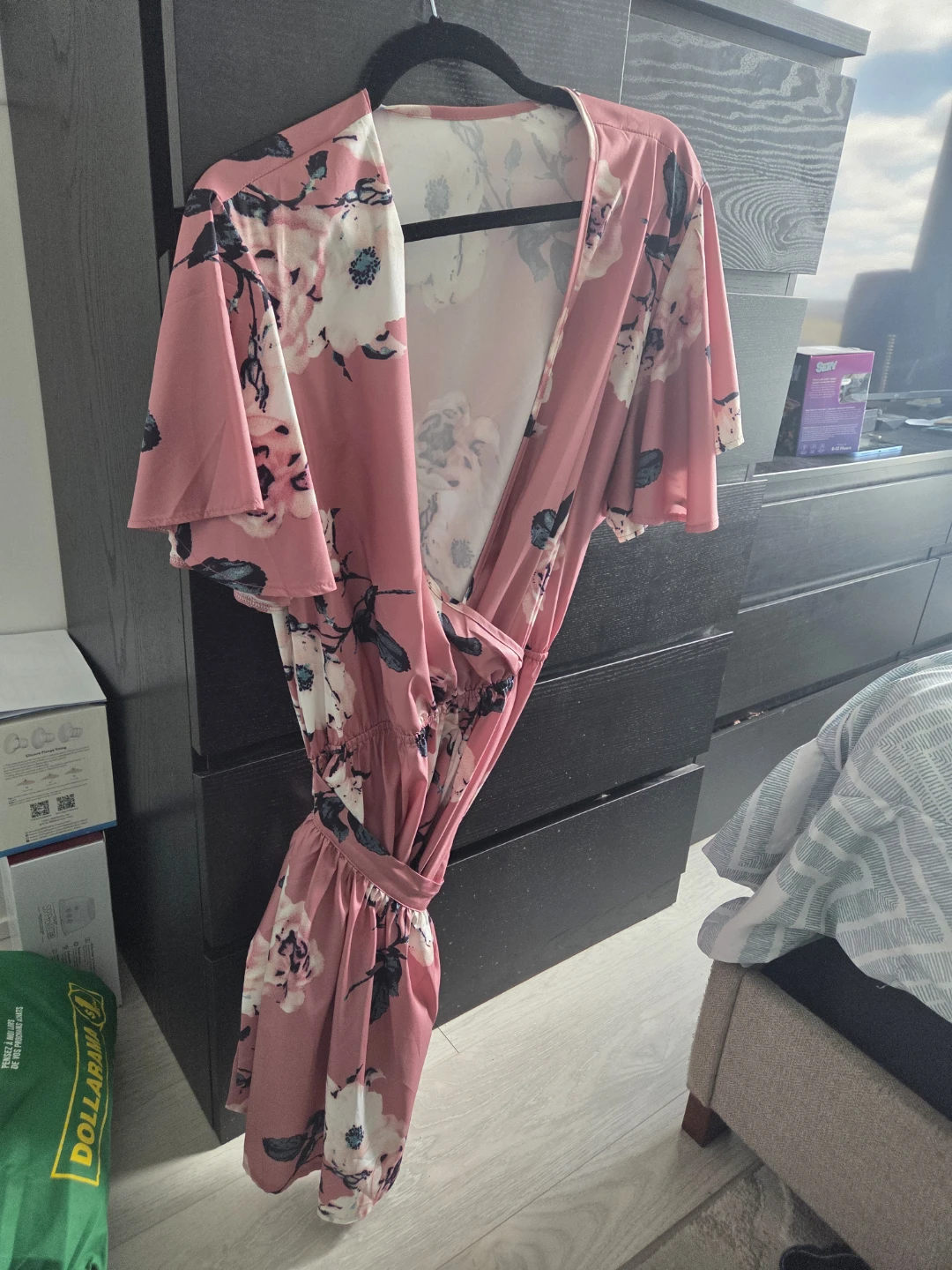 Pink Floral Wrap Dress