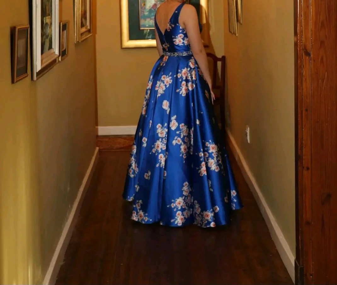 Blue Floral Print Formal Gown - photo 2
