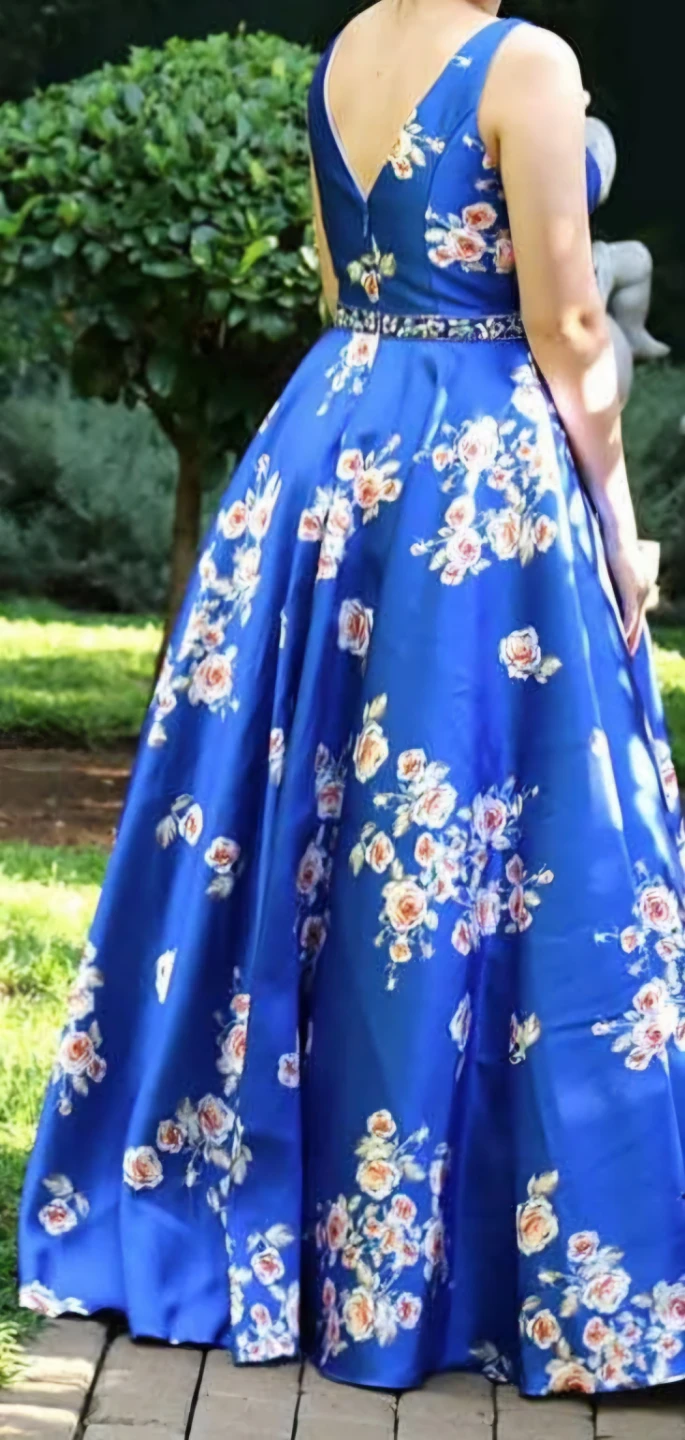 Blue Floral Print Formal Gown - photo 4