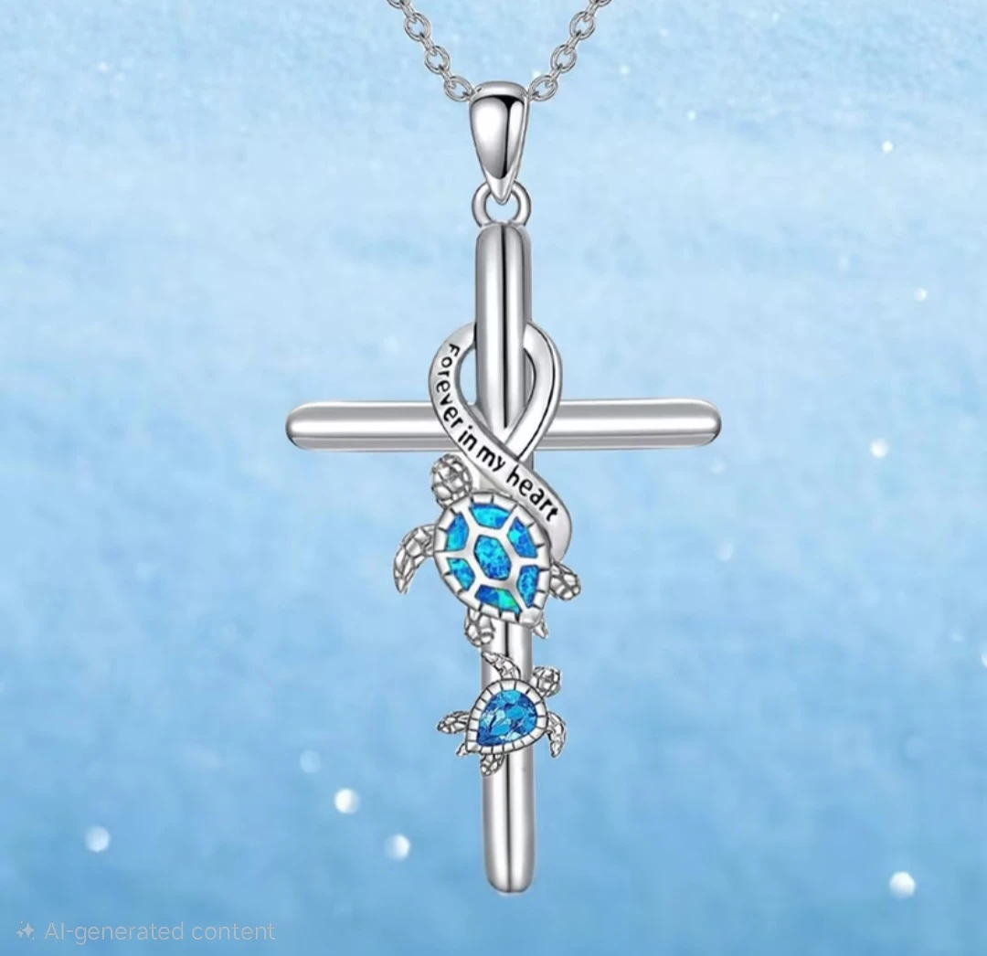 "Forever in My Heart" Turtle Cross Pendant Necklace