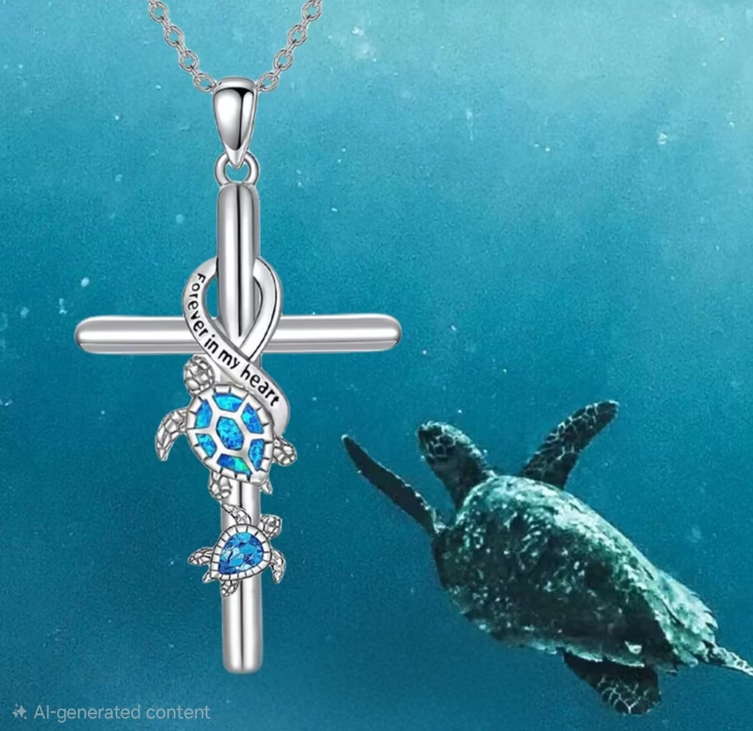 "Forever in My Heart" Turtle Cross Pendant Necklace - photo 2