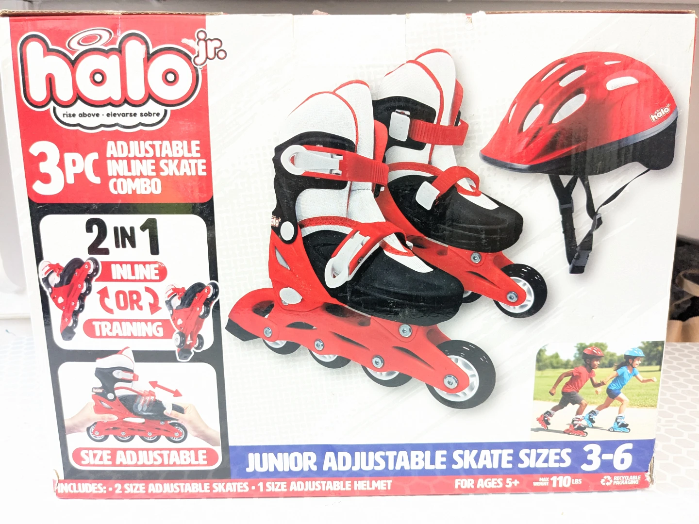 Jr. 3pcs Adjustable In Line Skates Combo Set
