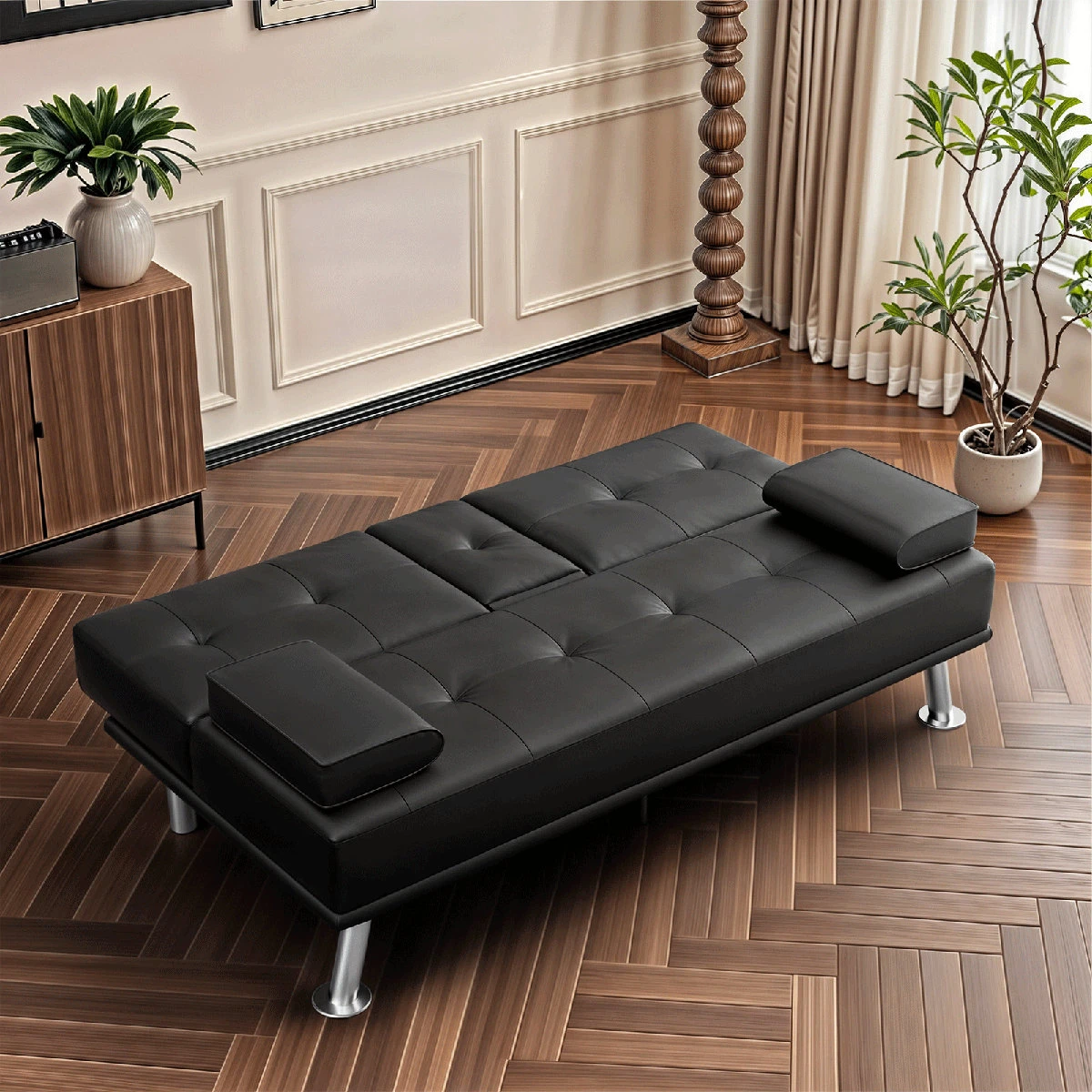 Black Futon Sofa Bed with Cup Holders - photo 2