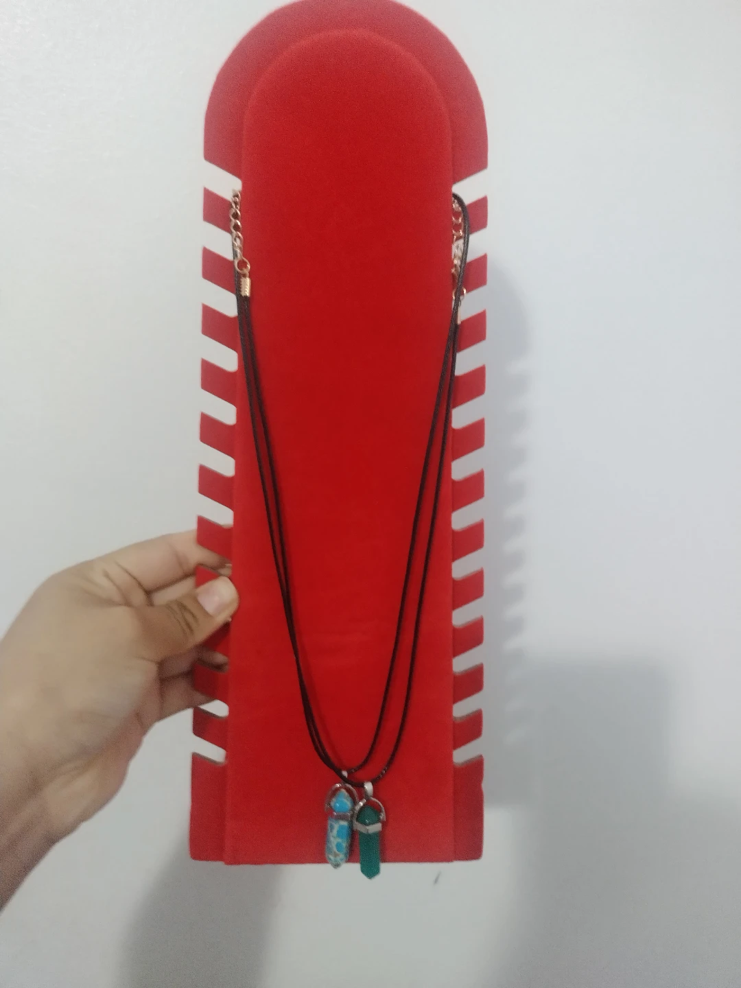 2 Crystal Point Pendants with Black Cord Necklaces