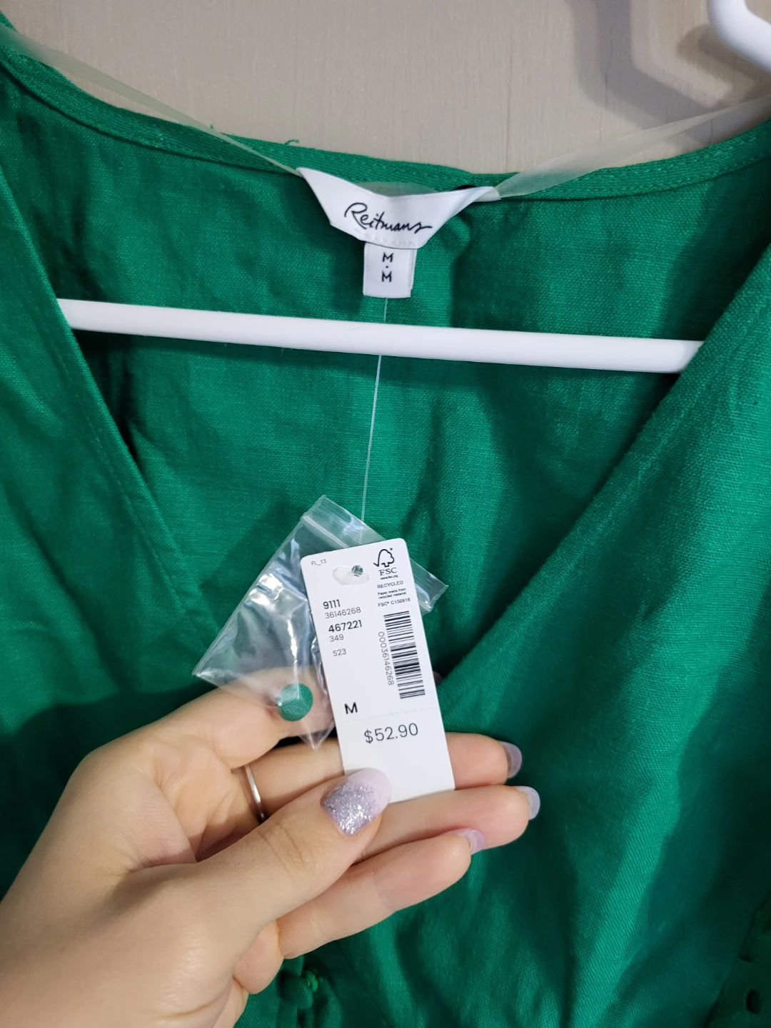 Reitmans Green Eyelet Flutter Sleeve Blouse - Medium - photo 3