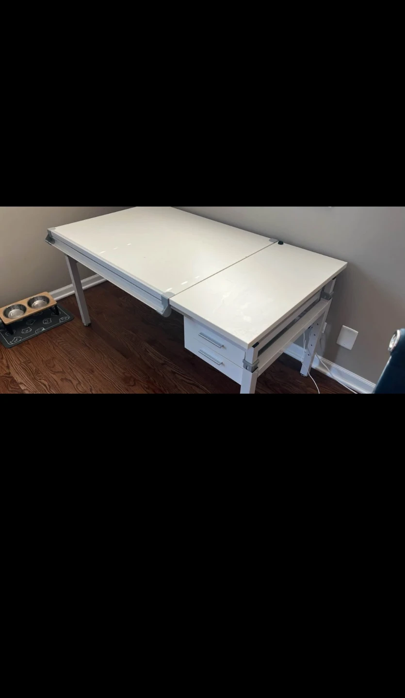 White Drafting Table with Drawer and Adjustable Top - photo 2