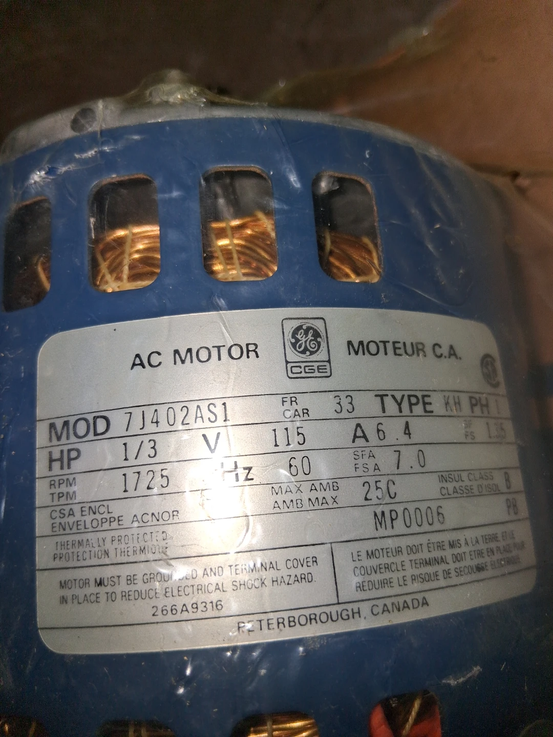 CGE AC Motor 1/3 HP 1725 RPM - photo 2