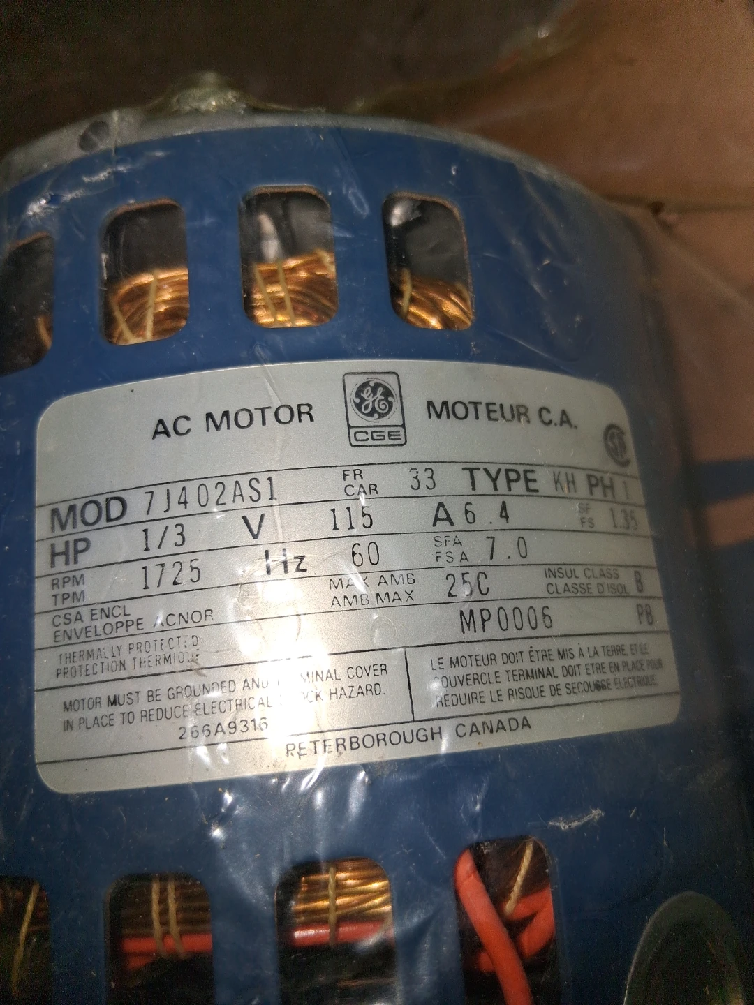 CGE AC Motor 1/3 HP 1725 RPM - photo 3