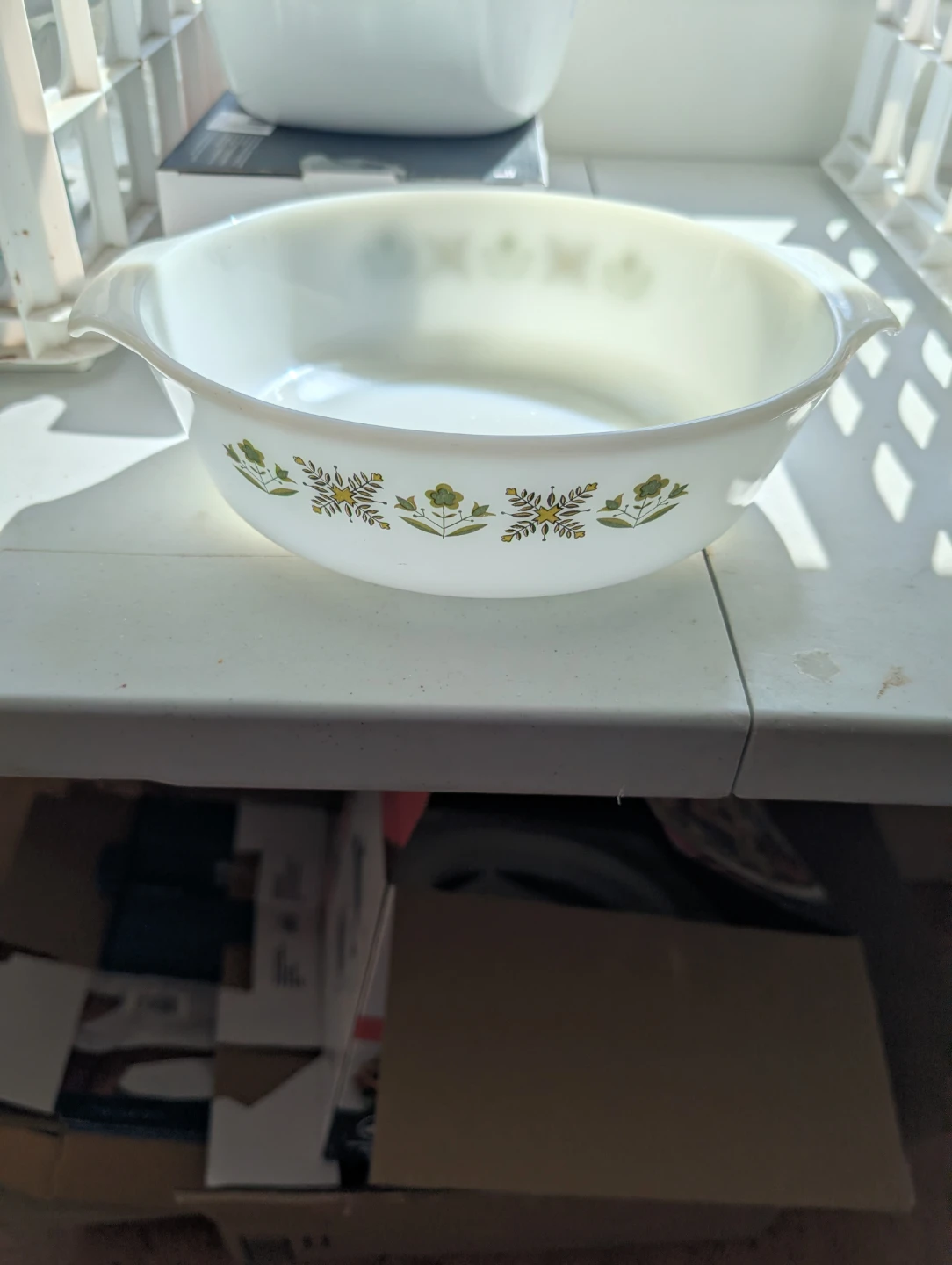Anchor Hocking Milk Glass Floral Casserole Dish