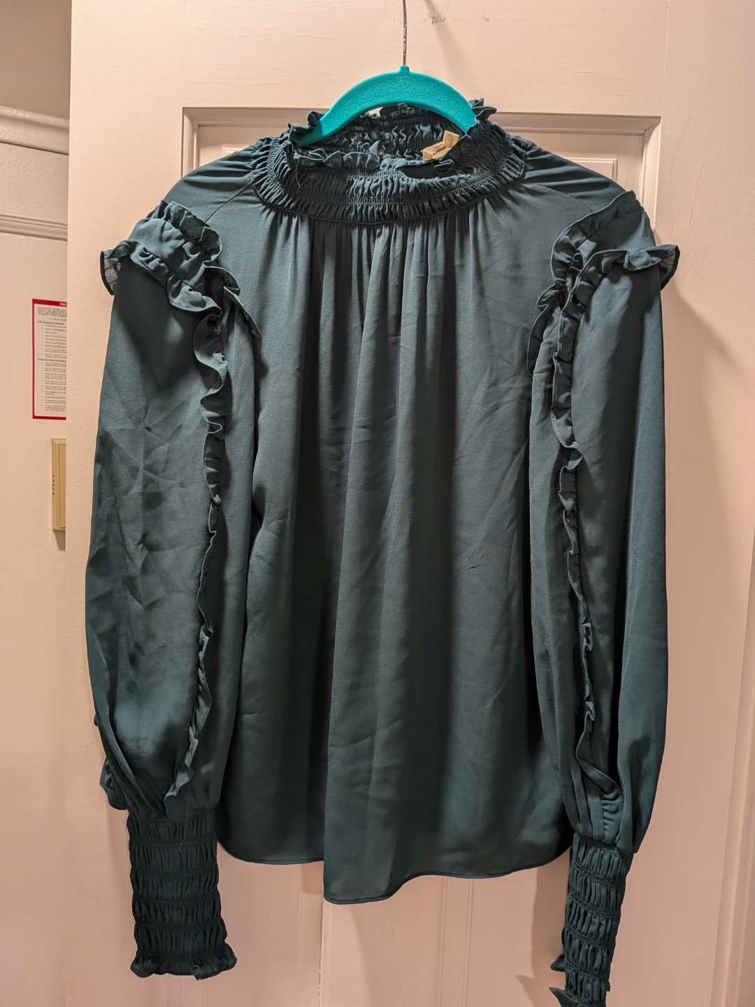 Max Studio Women's Teal Smocked Neck Ruffle Blouse Size S
