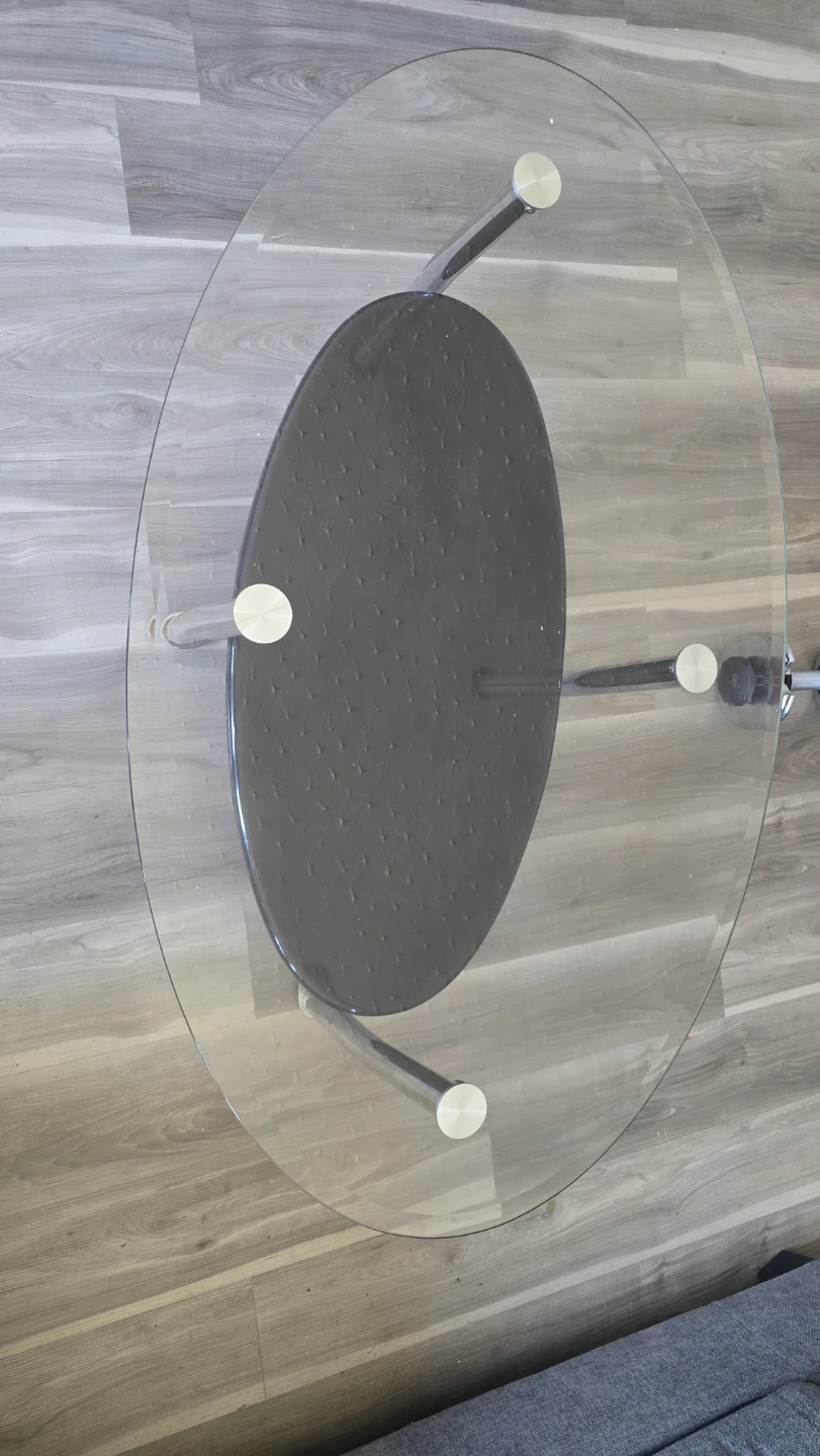 Oval Glass Coffee Table with Lower Shelf