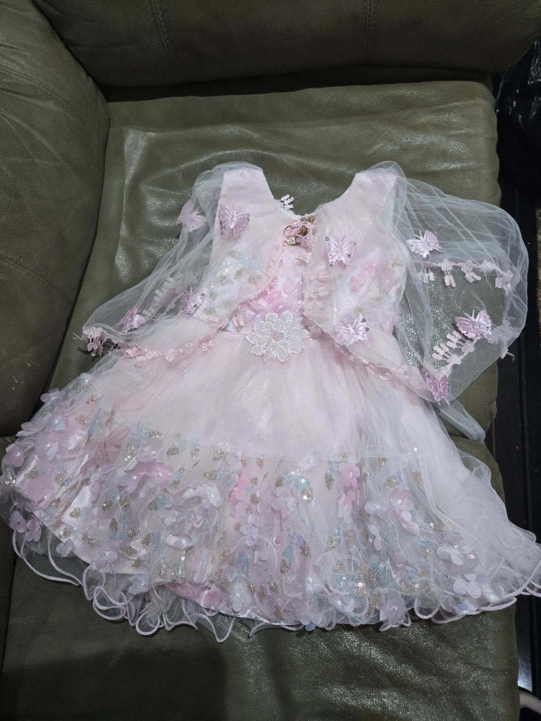 Pink Girls' Dress with Butterflies and Flowers