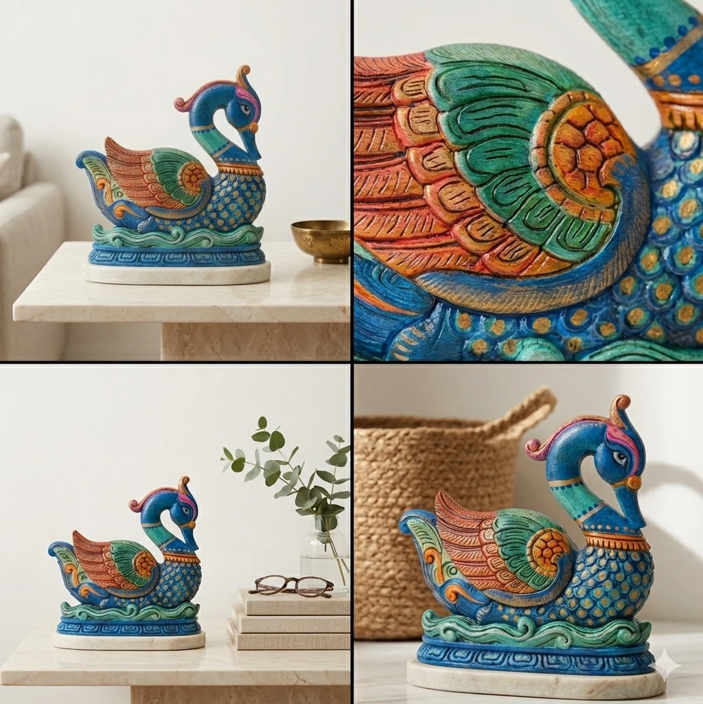 Hand-Painted Peacock Swan Figurine