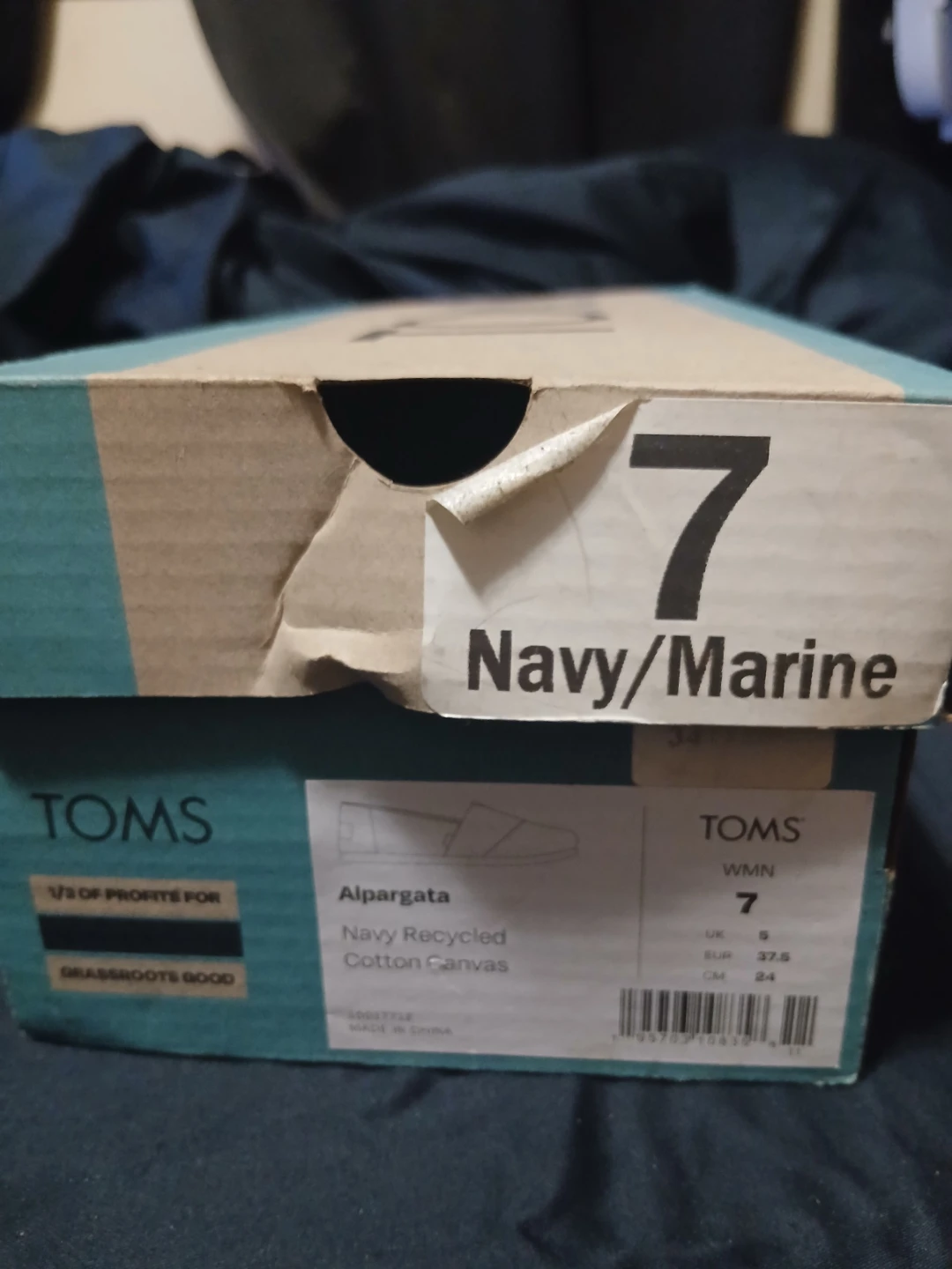TOMS Navy Alpargata Recycled Cotton Canvas Shoes Size 7 - photo 3