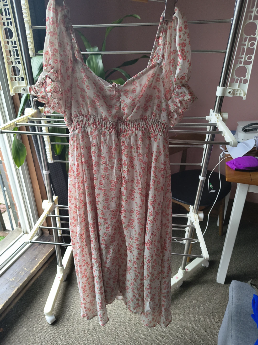 Floral Puff Sleeve Square Neck Midi Dress - photo 2