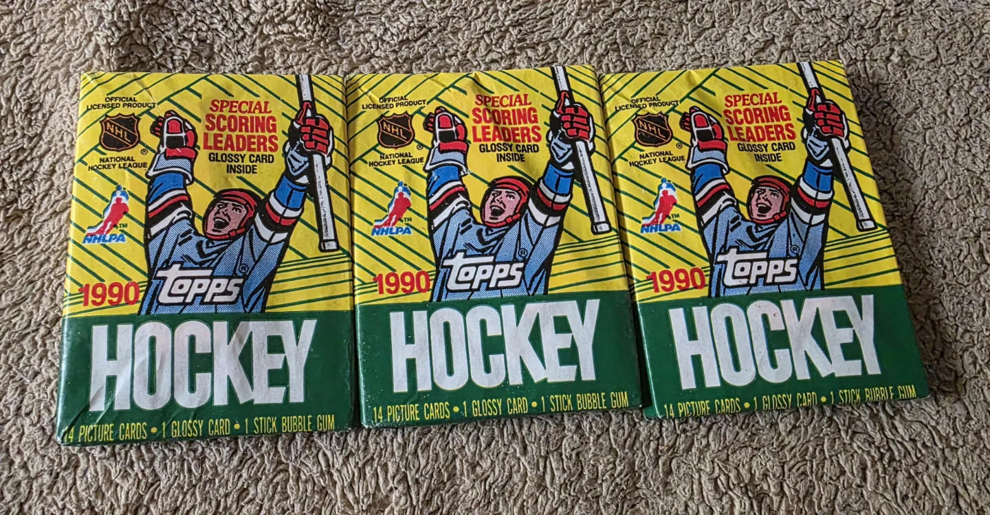 1990 Topps Hockey Card Packs (3) plus card game CASH ONLY