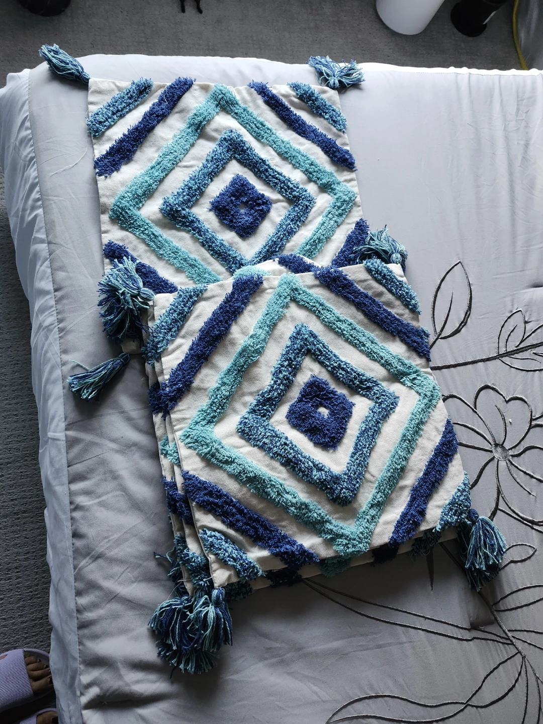 Set of 6 Blue Tufted Throw Pillow Covers