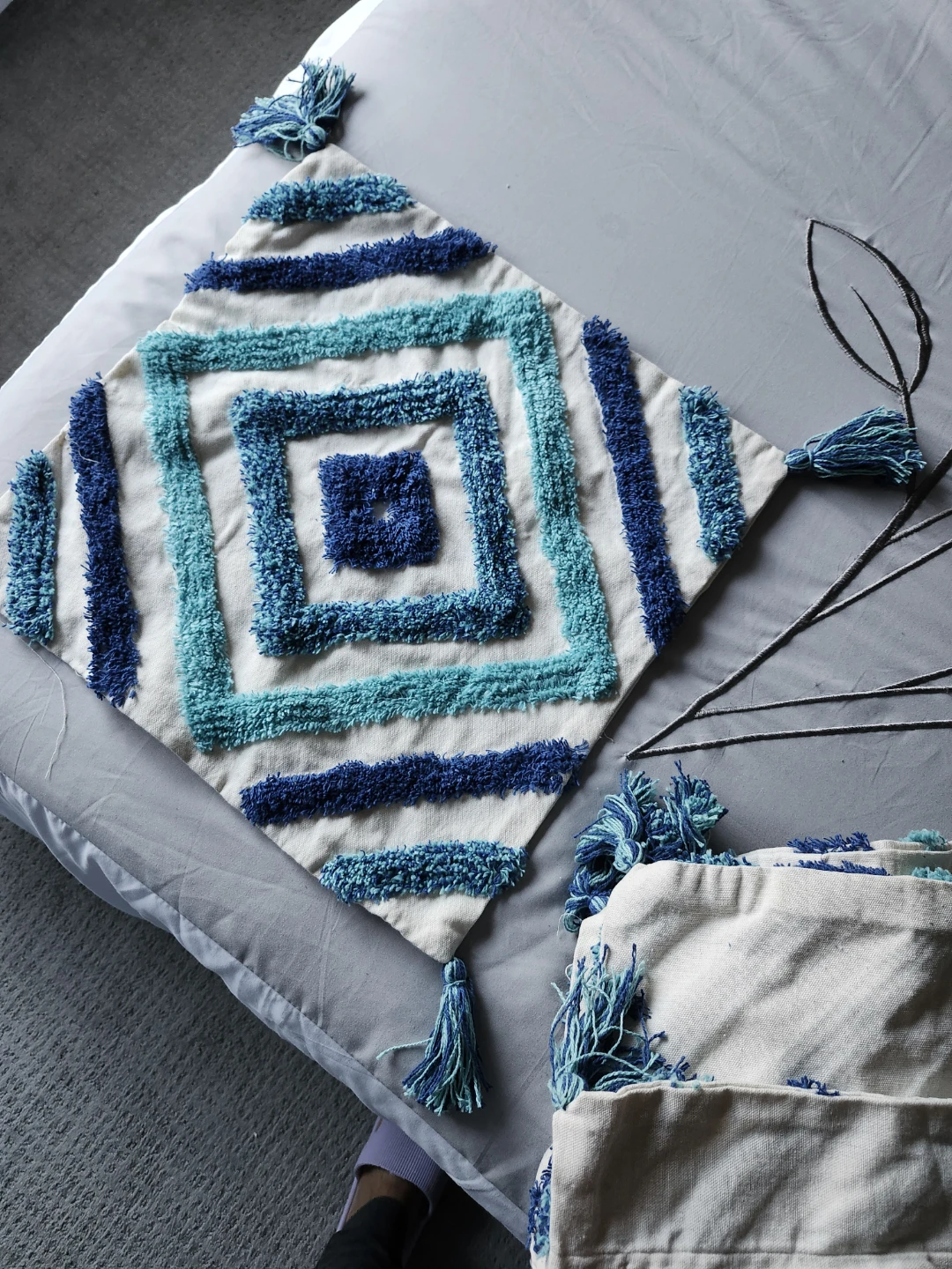 Set of 6 Blue Tufted Throw Pillow Covers - photo 2
