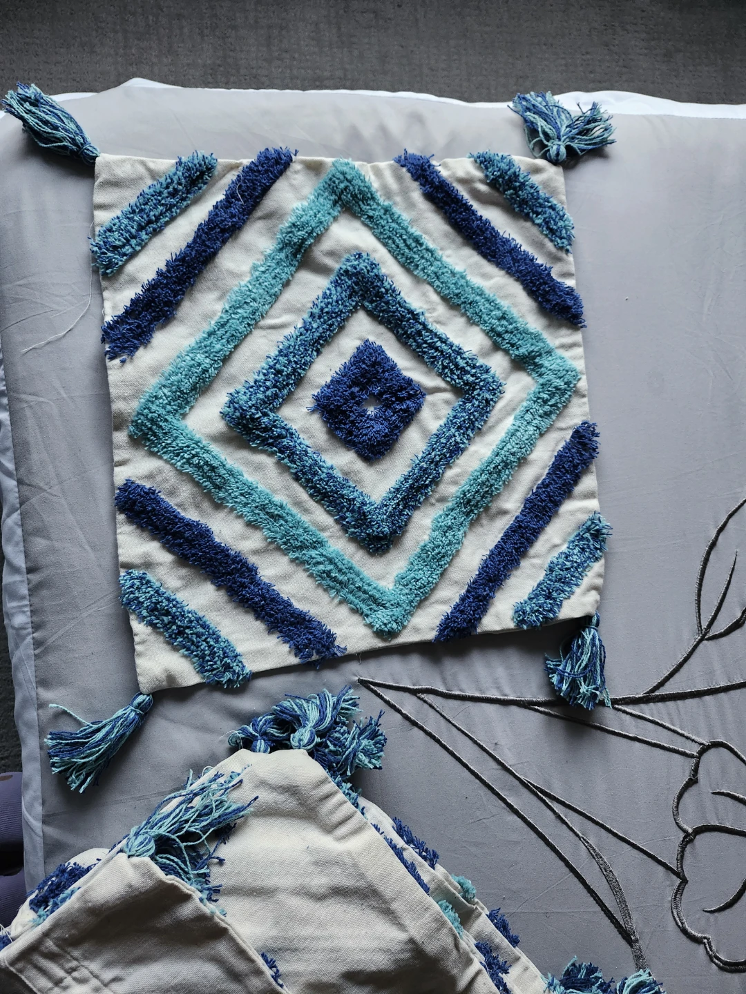 Set of 6 Blue Tufted Throw Pillow Covers - photo 3