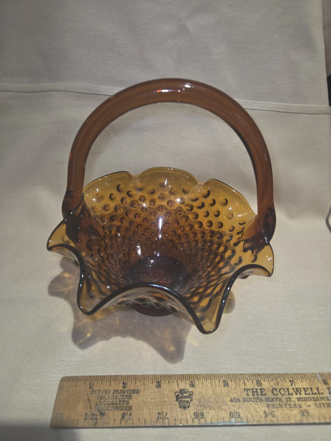 Hobnail Amber Glass Basket - photo 2