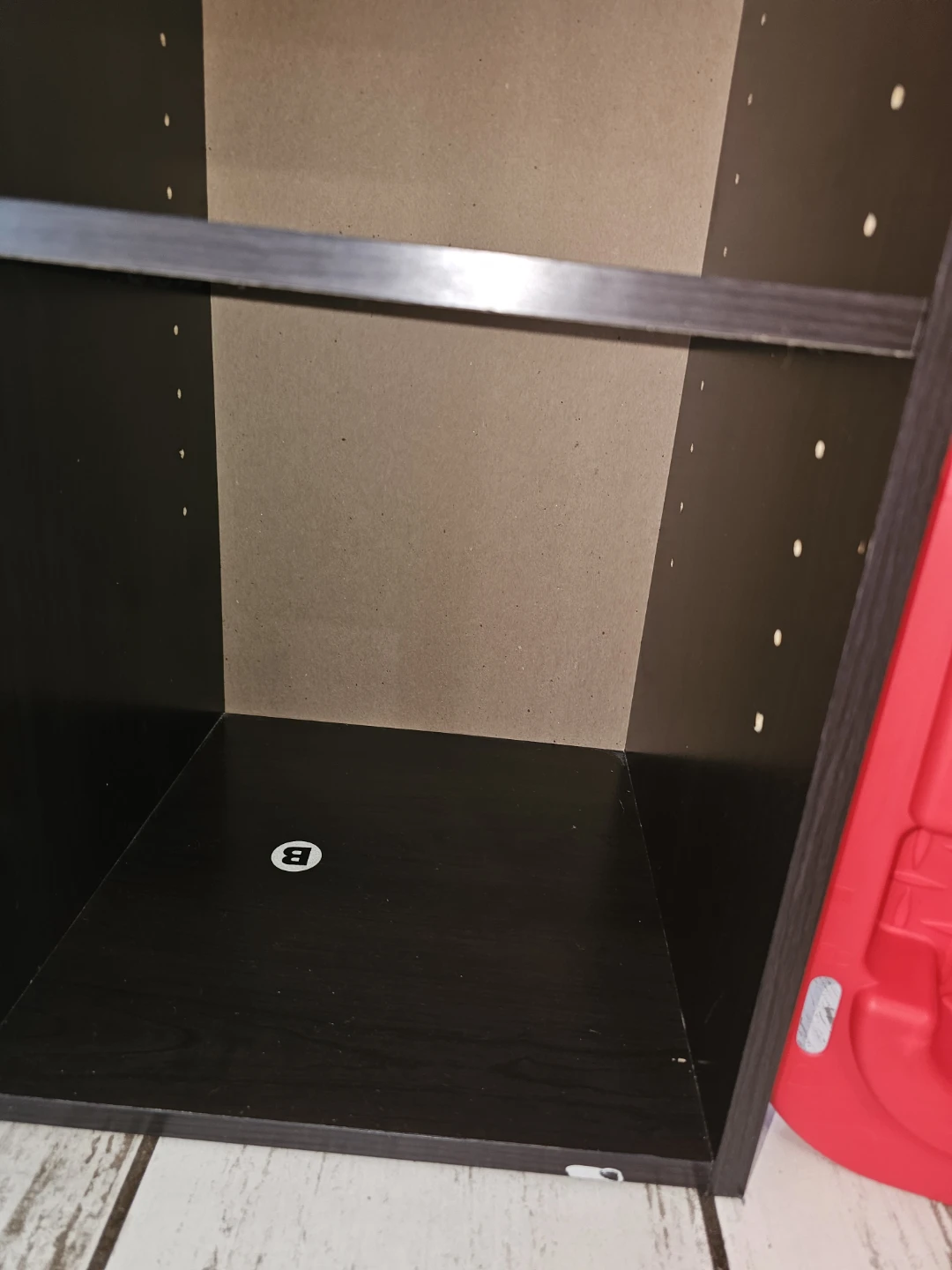 Dark Wood Storage Shelf Unit with Red Doors - photo 2