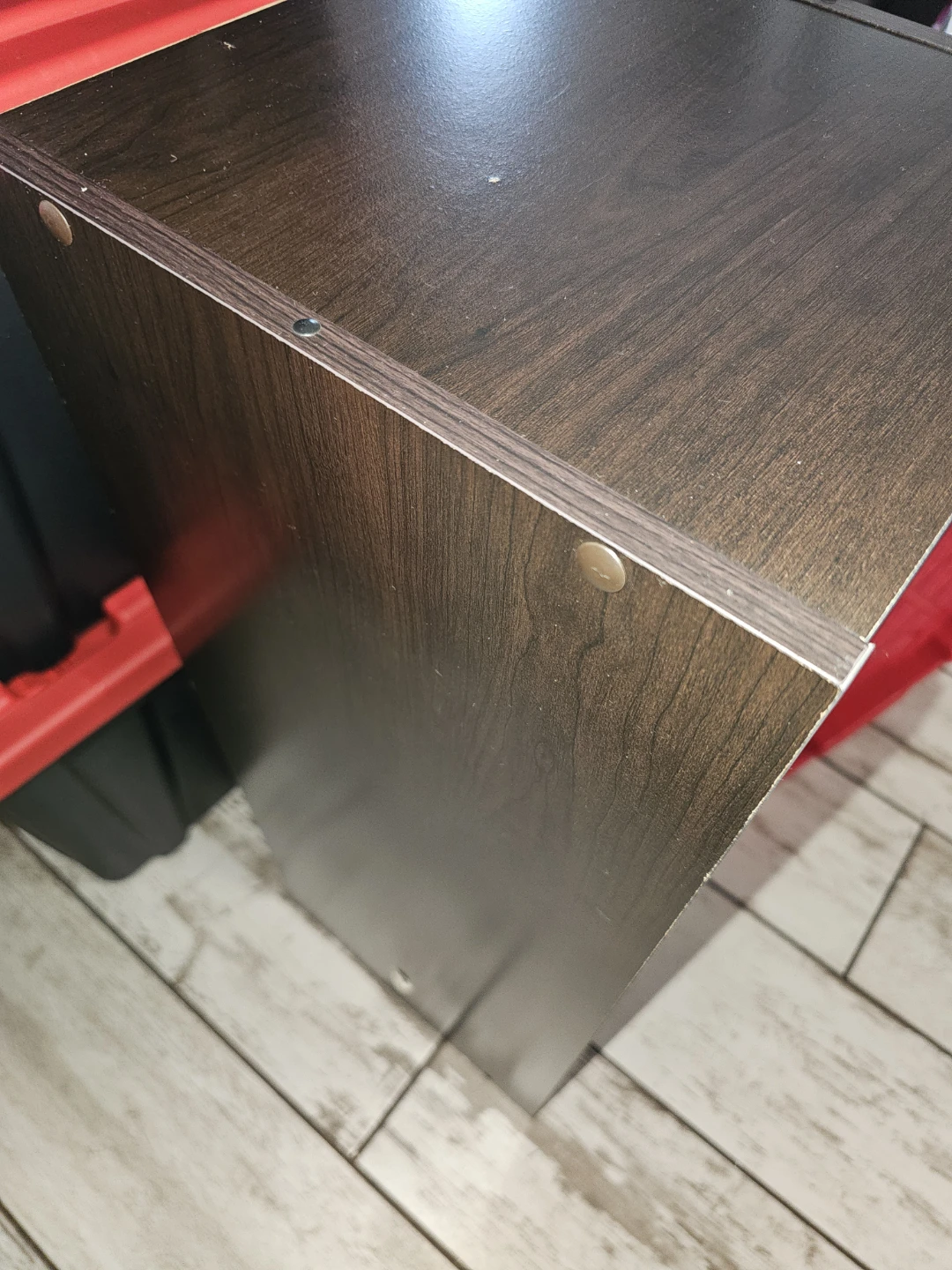 Dark Wood Storage Shelf Unit with Red Doors - photo 3