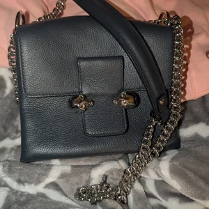 Alexander McQueen Navy Leather Skull Lock Shoulder Bag
