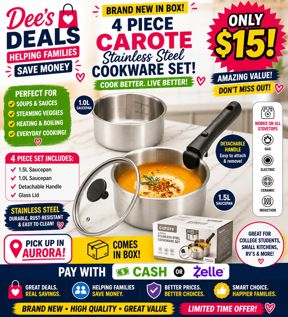 CAROTE 4 Piece Stainless Steel Cookware Set - photo 4