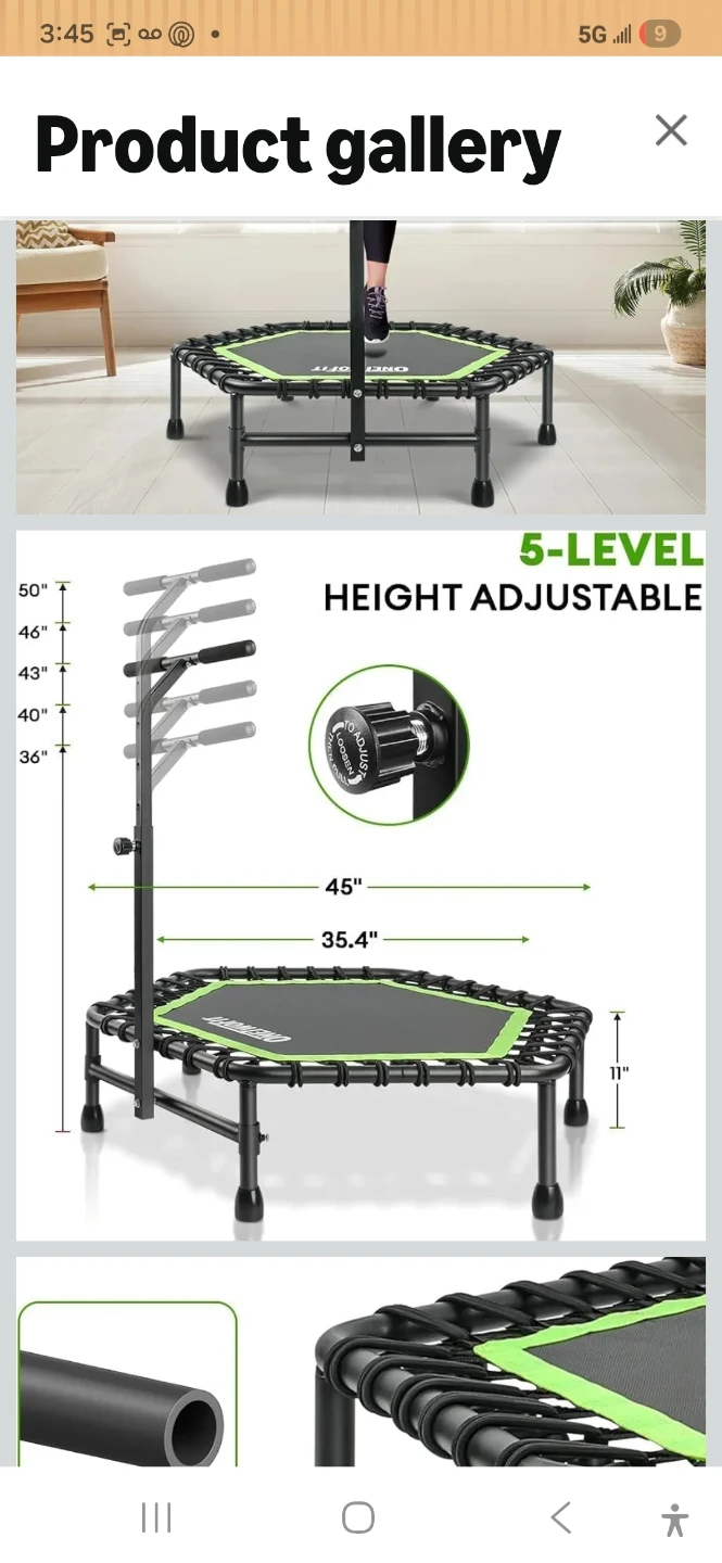 ONEFIT 40" Rebounder Fitness Trampoline with Adjustable Handle