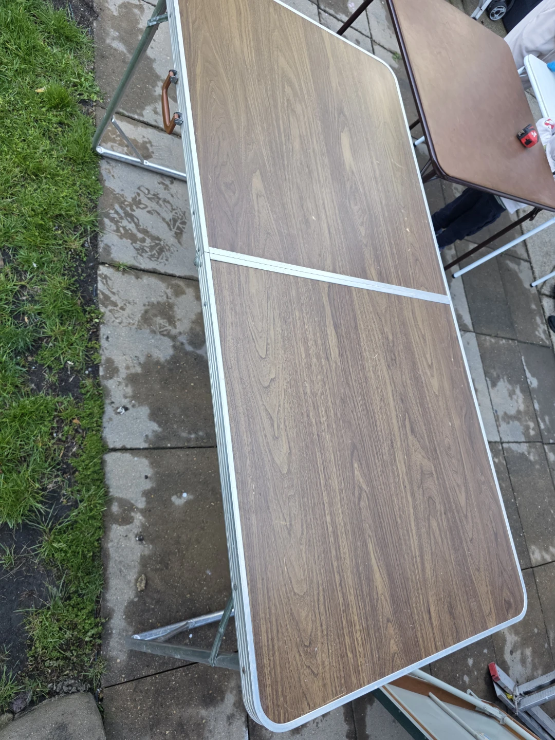 Folding Table Wood Grain Aluminum Frame - photo 3