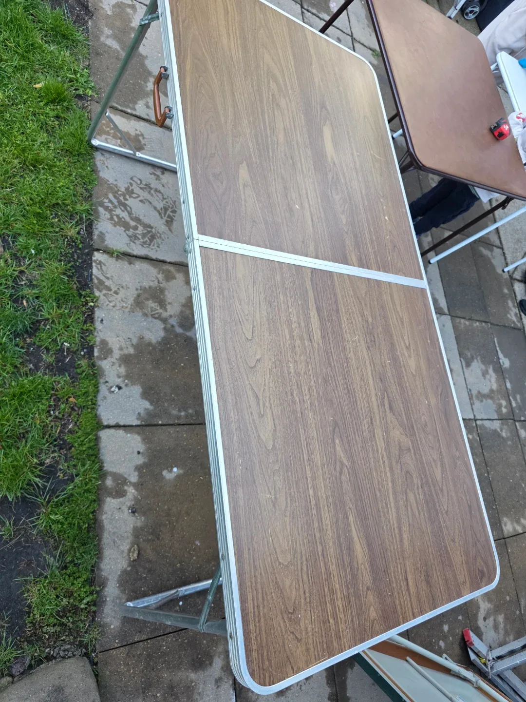 Folding Table Wood Grain Aluminum Frame - photo 3