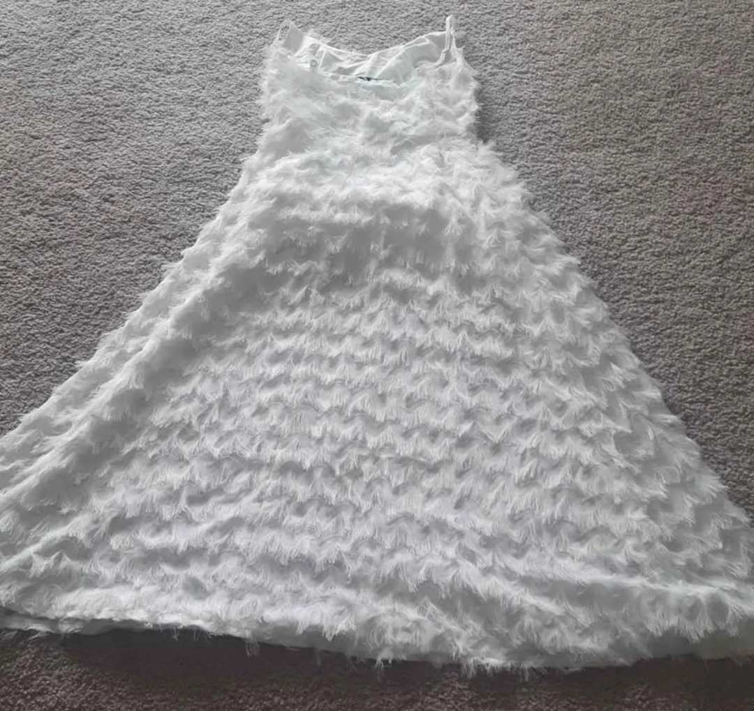 Dazy White Feather Trim Dress - Size S - photo 2