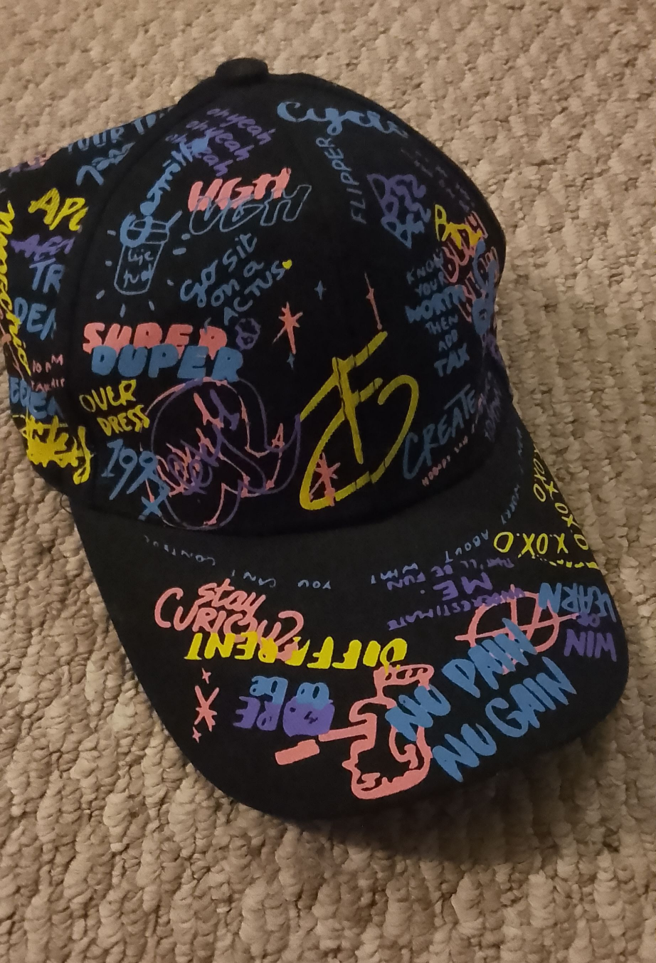 Black Graffiti Print Baseball Cap