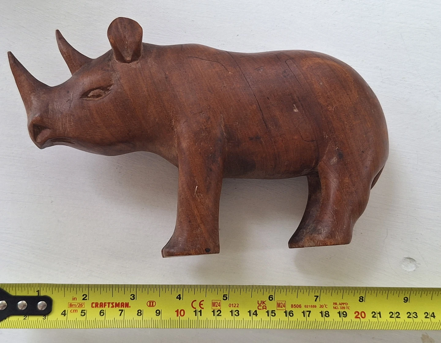 Handcarved African Wooden Rhinoceros Figurine