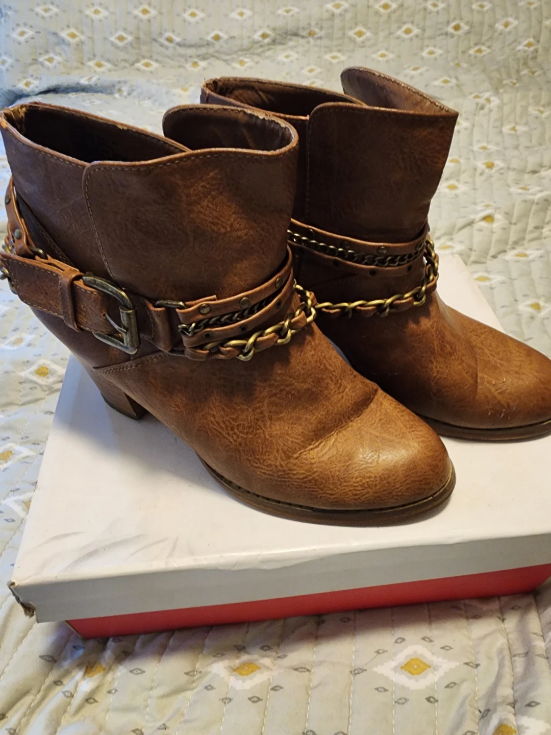 Just Fab Brown Ankle Boots with Chain Detail - photo 2