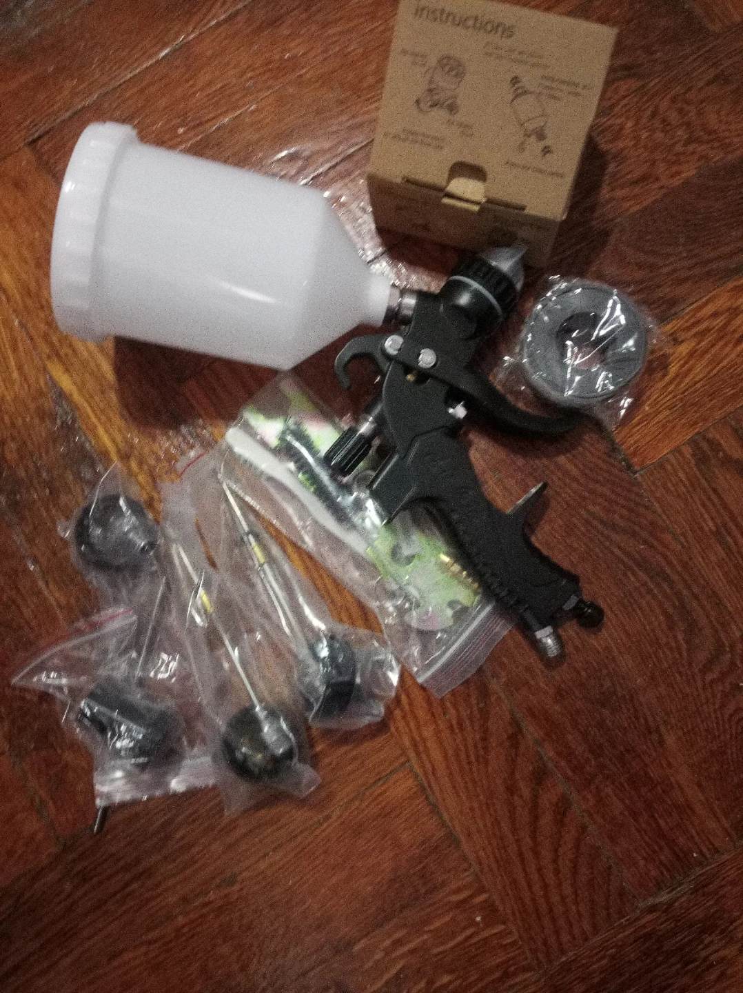 Black Spray Gun with White Cup and Accessories
