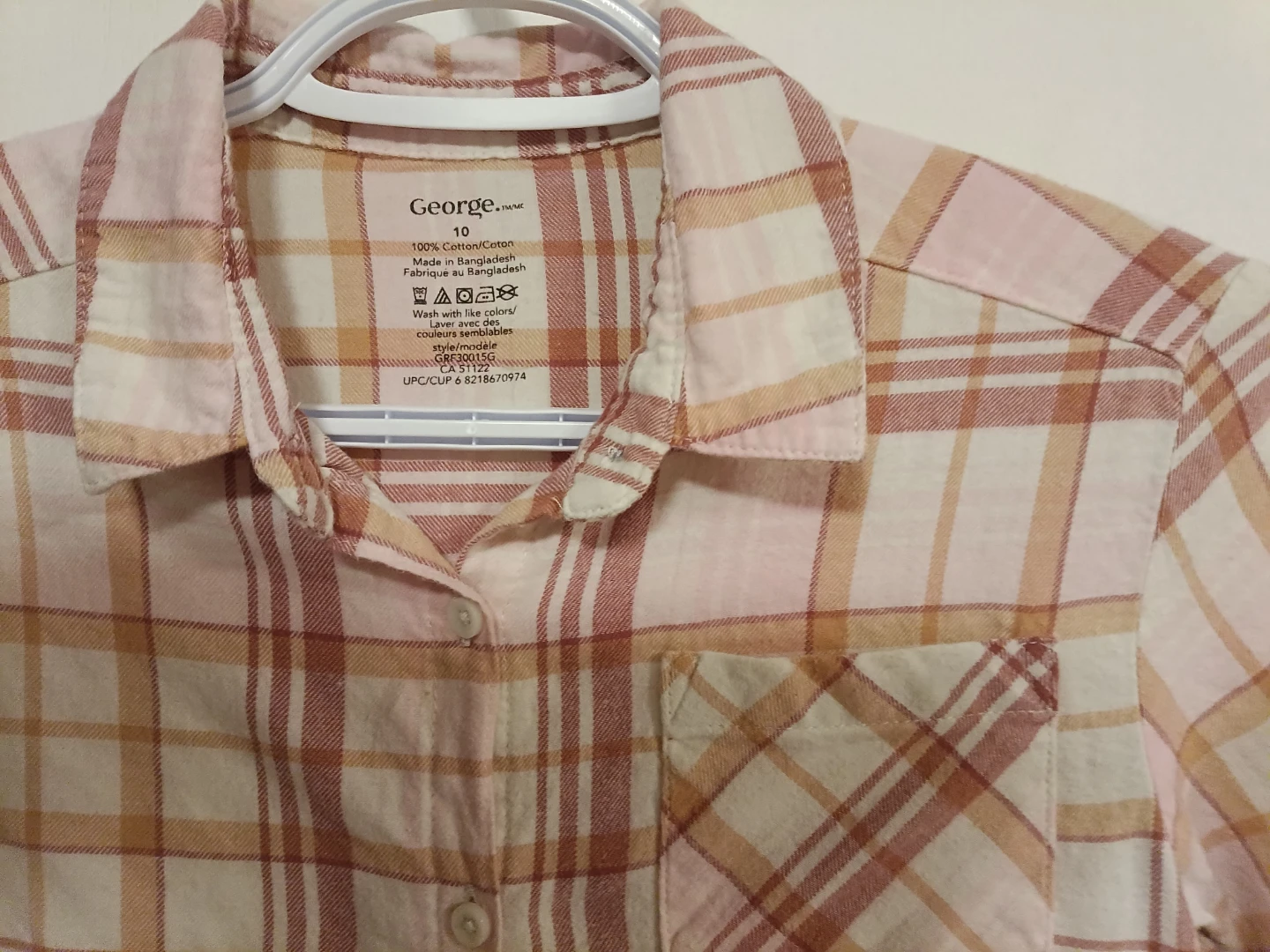 Pink and tan plaid button up - photo 3