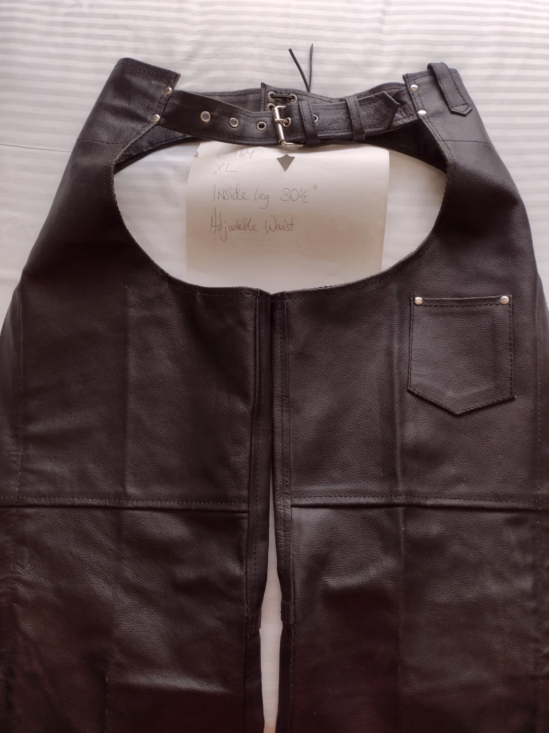 Leather Motorcycle Chaps - Adjustable Waist M/L