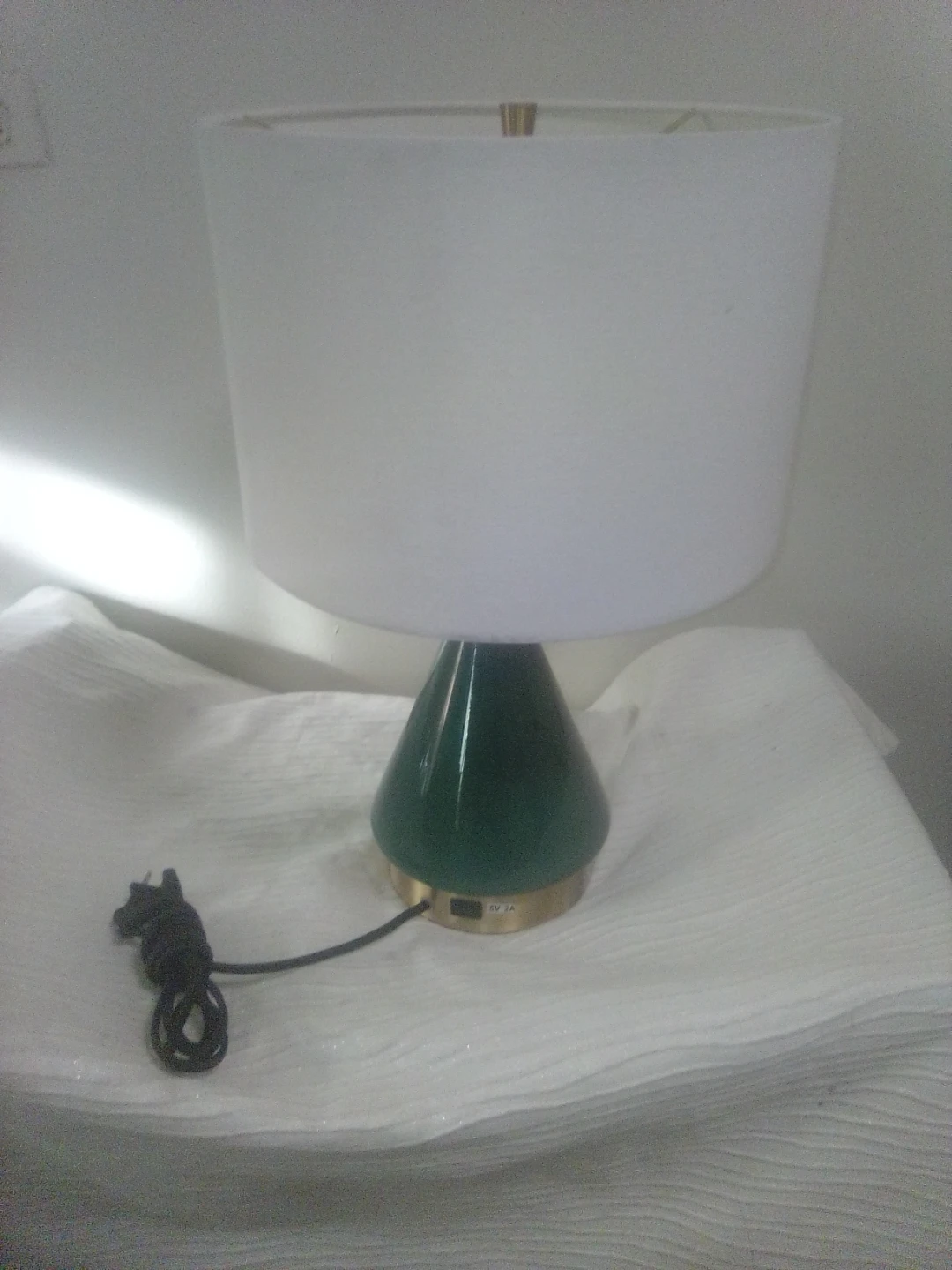 Green Ceramic Table Lamp with USB Port
