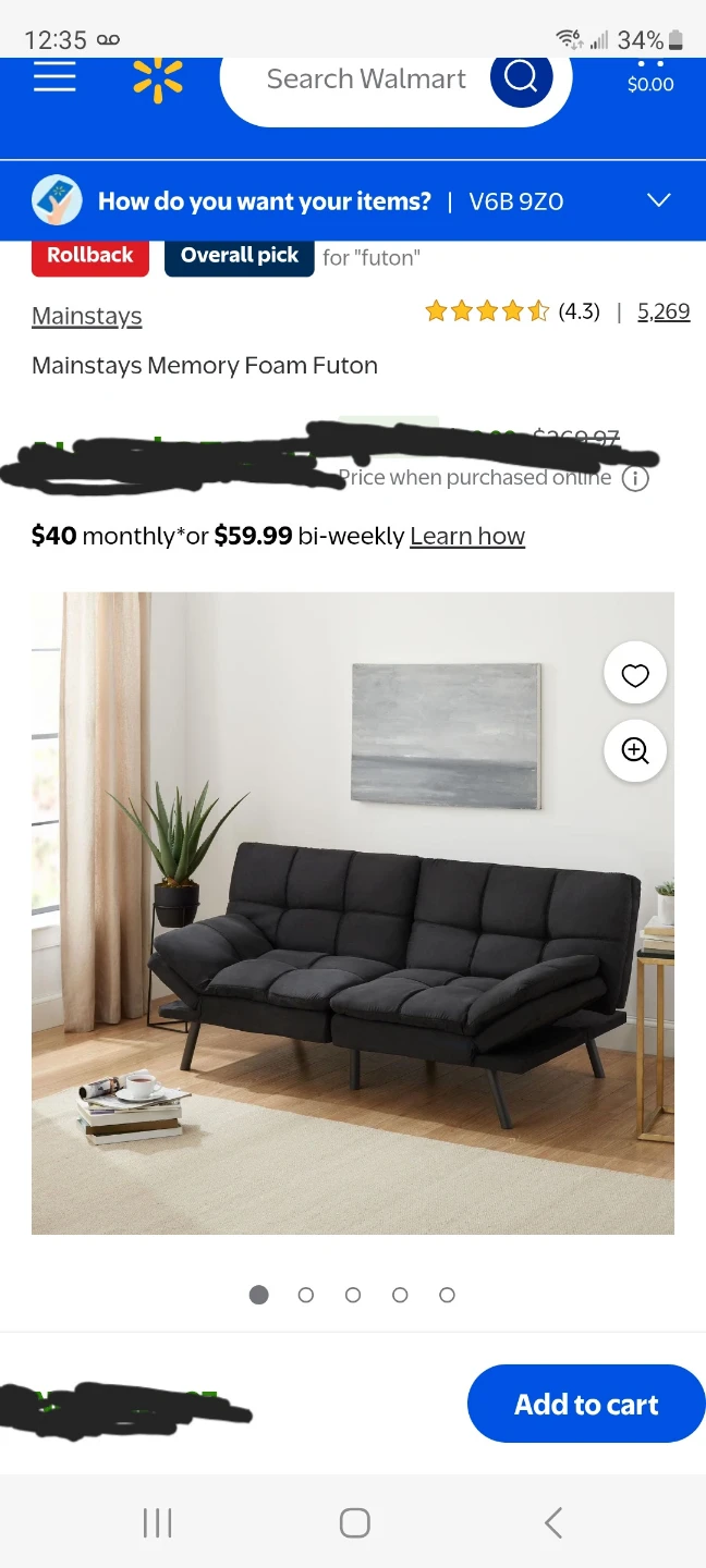 Mainstays Memory Foam Futon