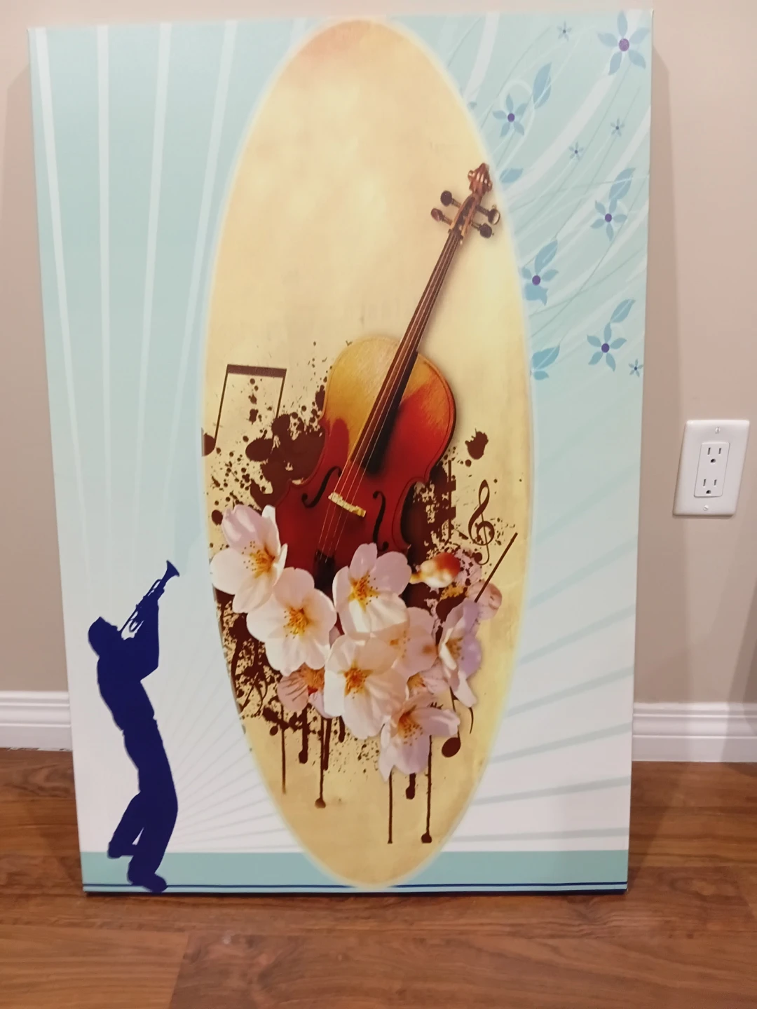 Canvas Wall Art - Violin, Trumpet, and Flowers
