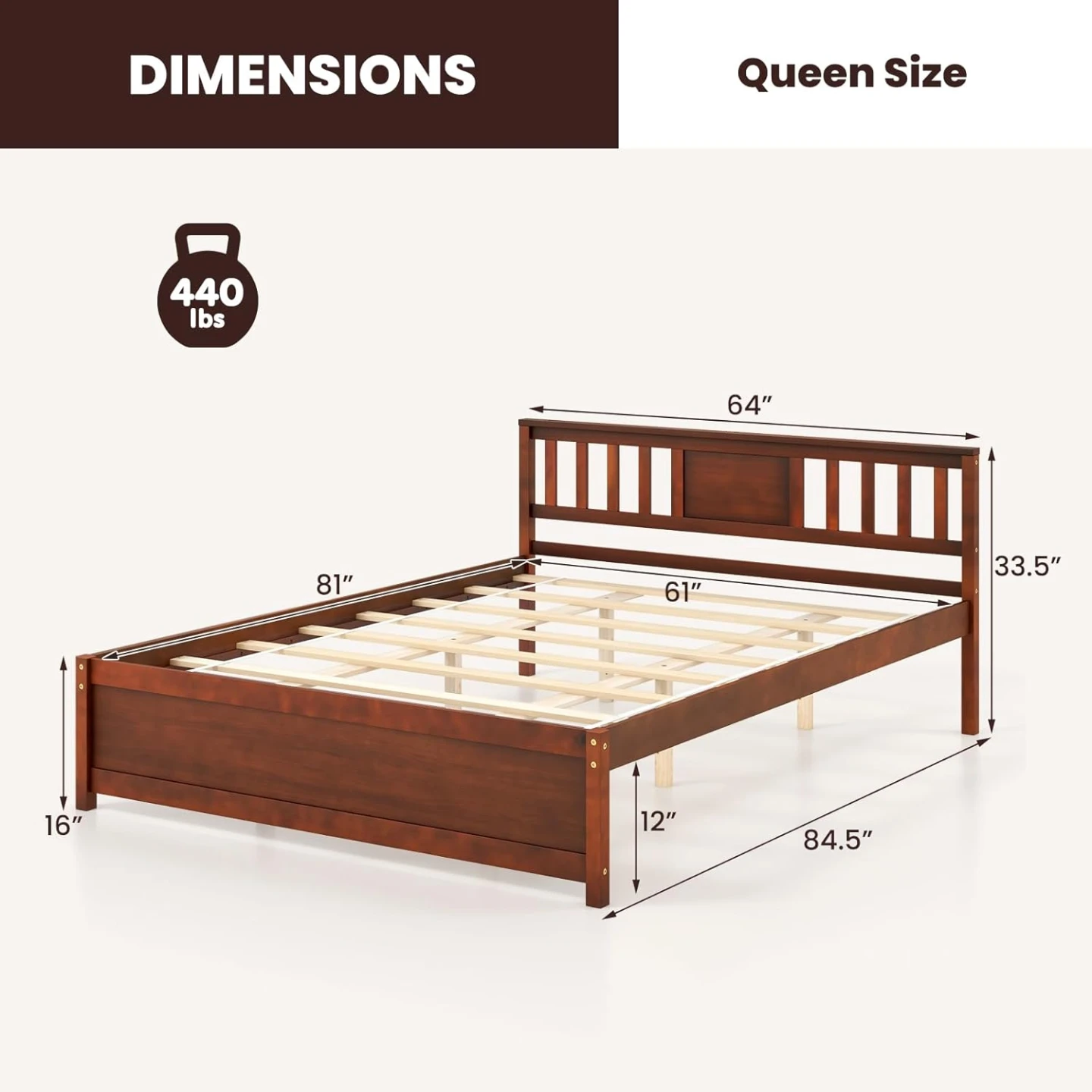 BRAND NEW Queen Size Wooden Bed Frame - Dark Brown - photo 2