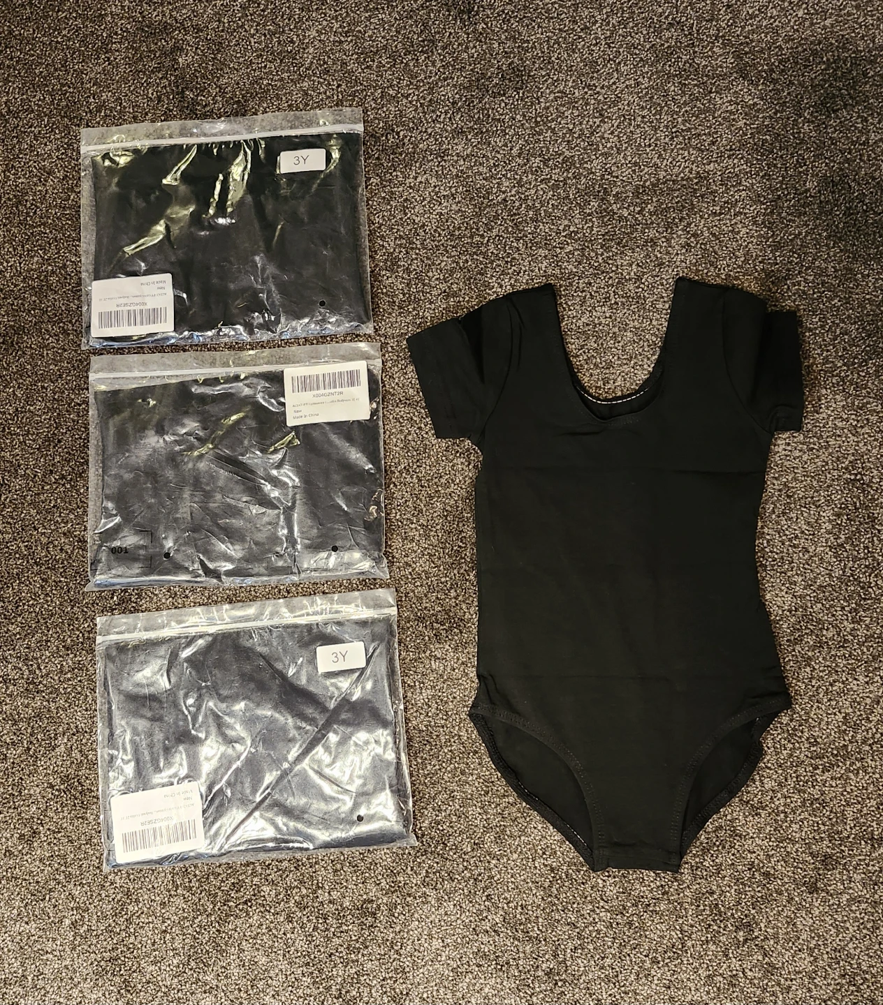 Four Black Leotards Size 3Y