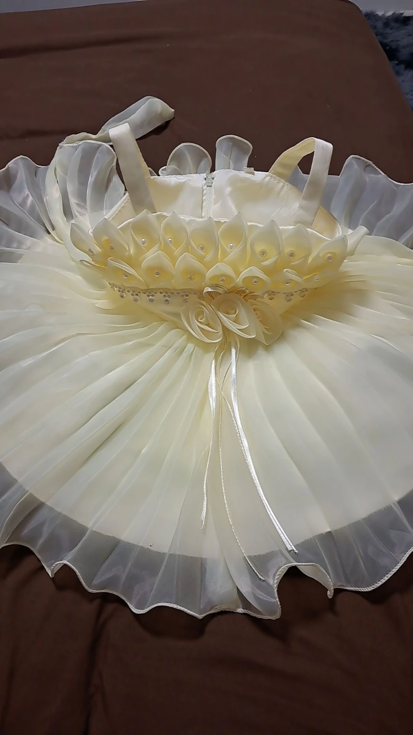 Creamy Yellow Baby Dress with Pearls & Flowers (18M) - photo 4