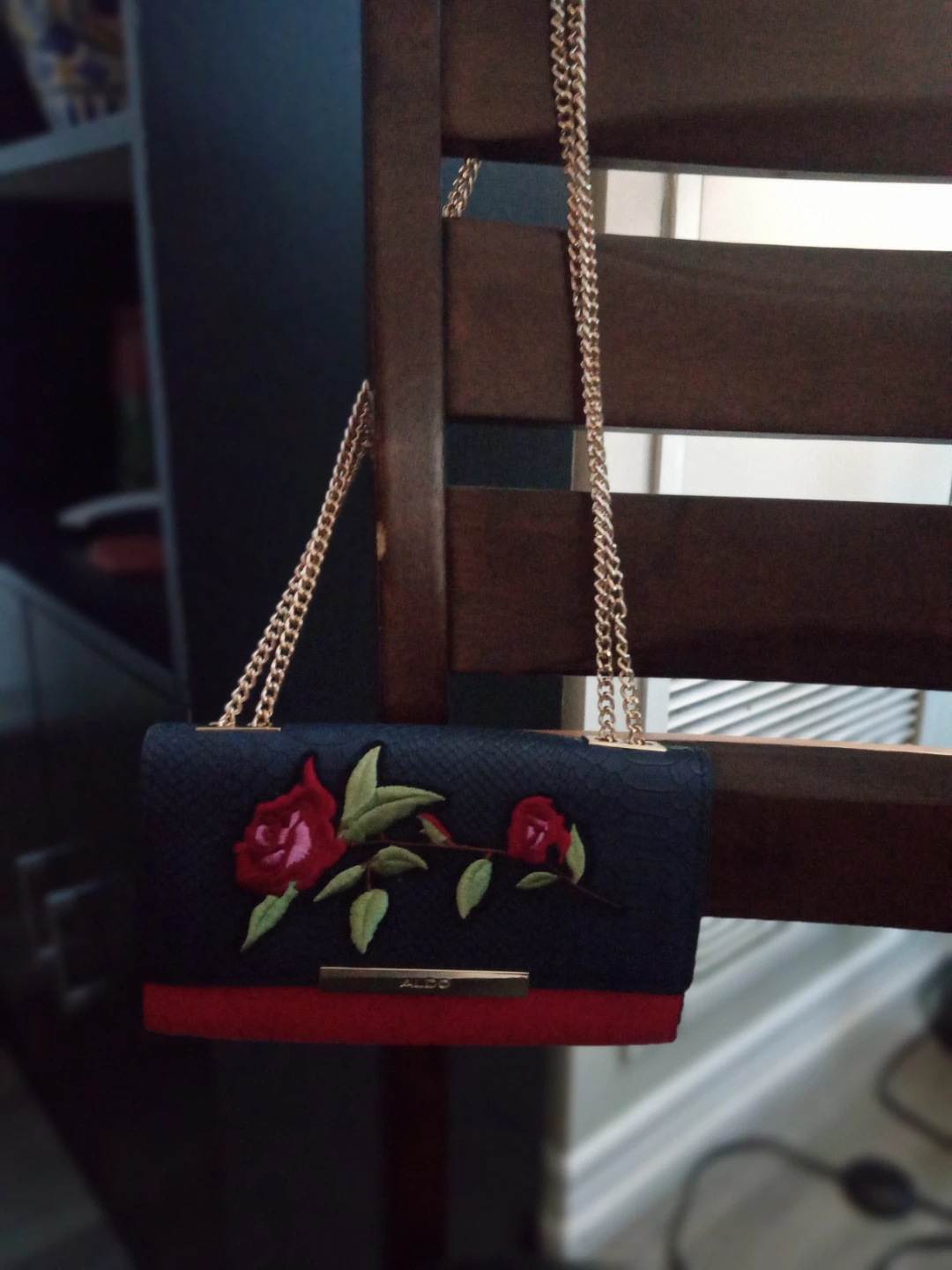 ALDO Black and Red Floral Chain Bag