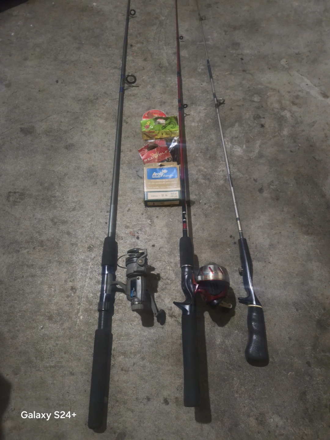 3 Fishing Rods with Reels and Tackle